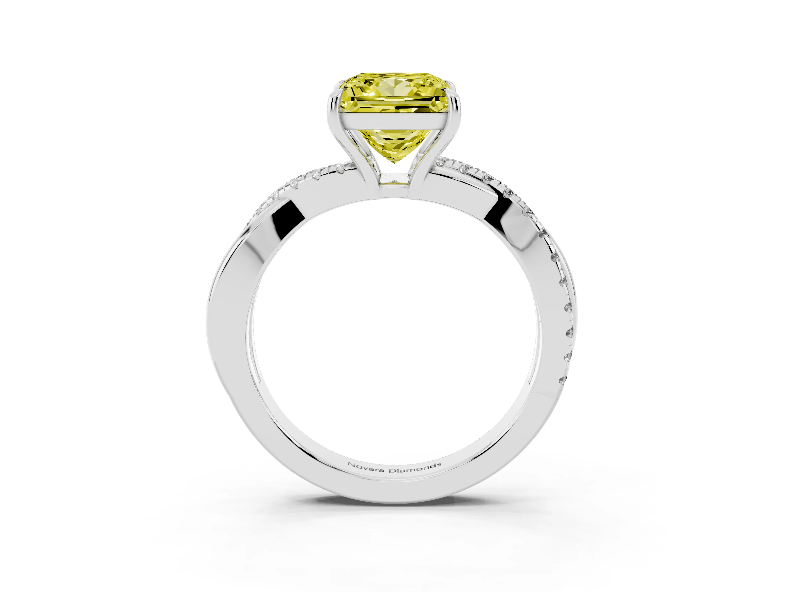 Fancy Yellow Princess Cut Diamond Twisted Pavé Band Ring Set in Silver with Prong Setting