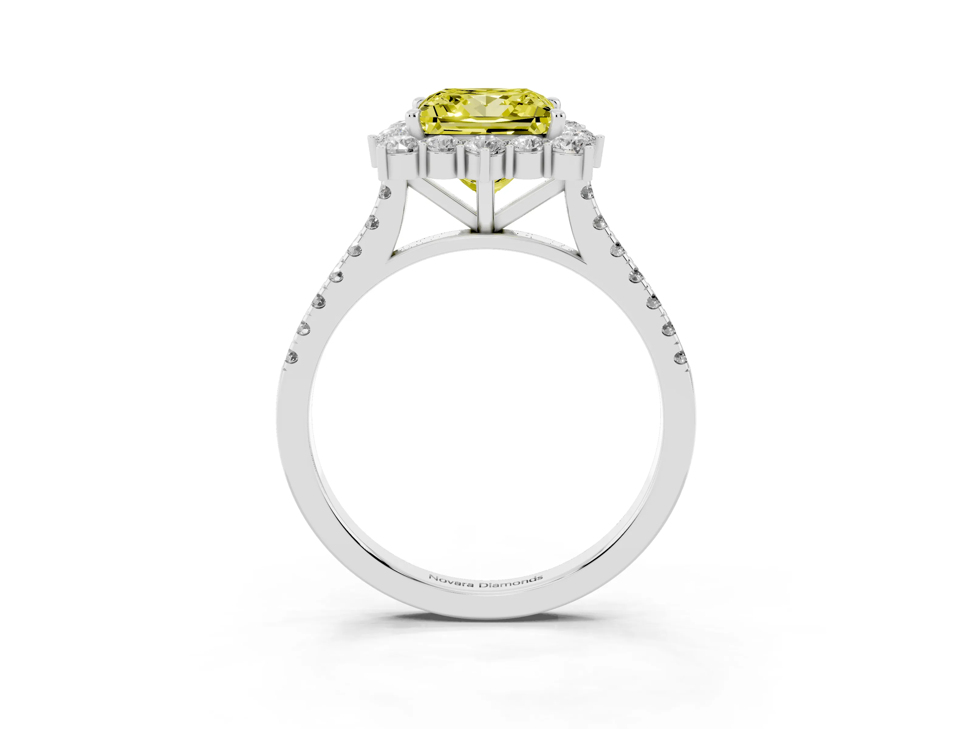 Fancy Yellow Princess Cut Diamond Halo Ring Set in Silver with Pavé Band and Prong Setting
