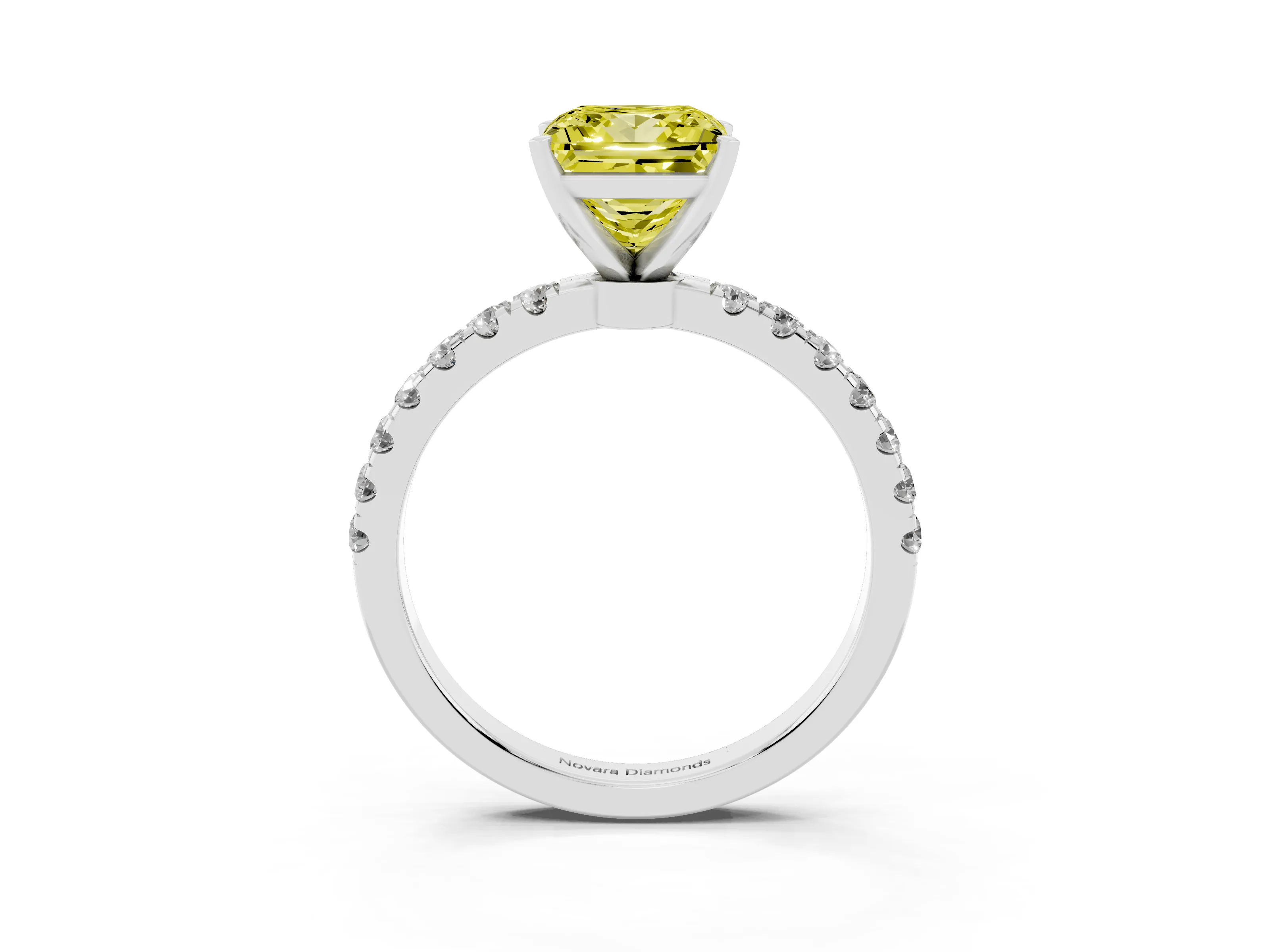 Fancy Yellow Princess Cut Diamond Solitaire Ring Set in Silver with Pavé Accents and Prong Setting