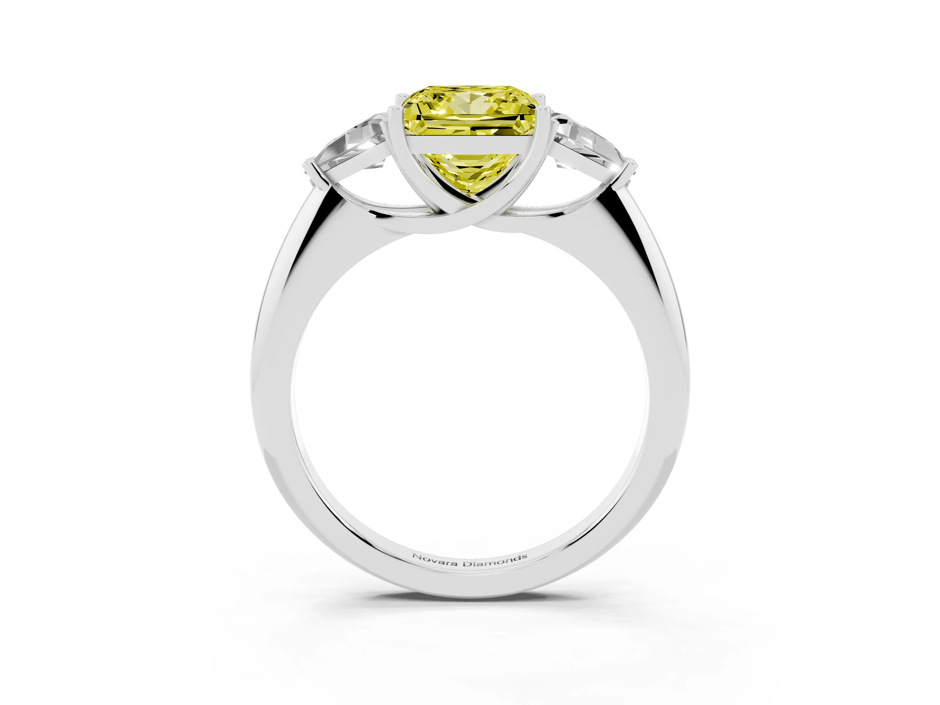 Fancy Yellow Princess Cut Diamond Three-Stone Engagement Ring Set in Platinum with Trillion Side Stones
