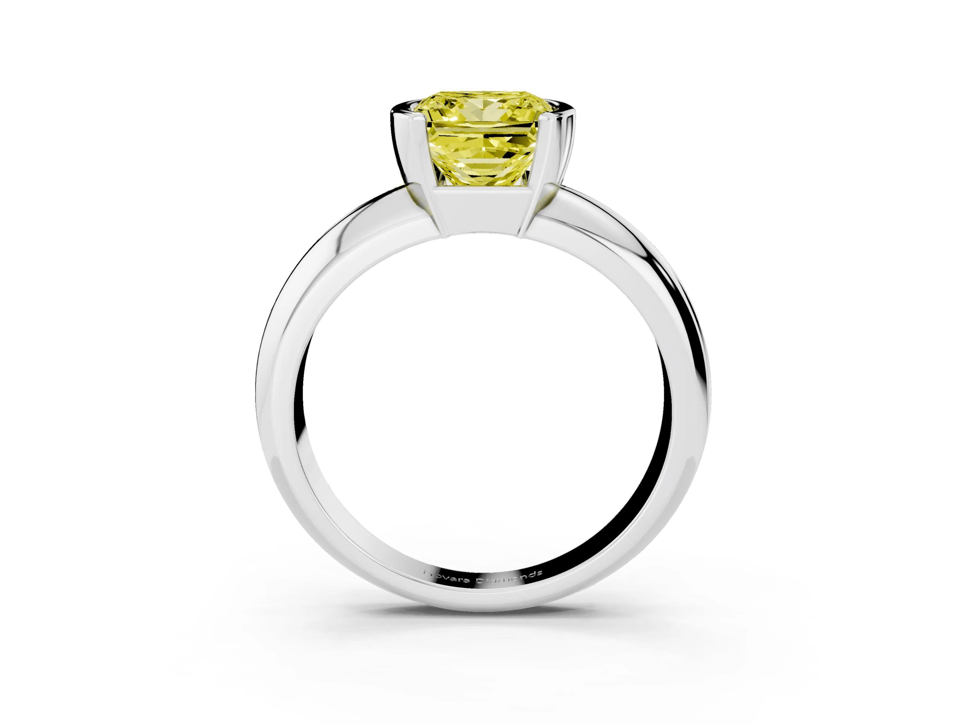 Fancy Yellow Princess Cut Diamond Solitaire Tension Set Ring Set in White gold with Wide Band