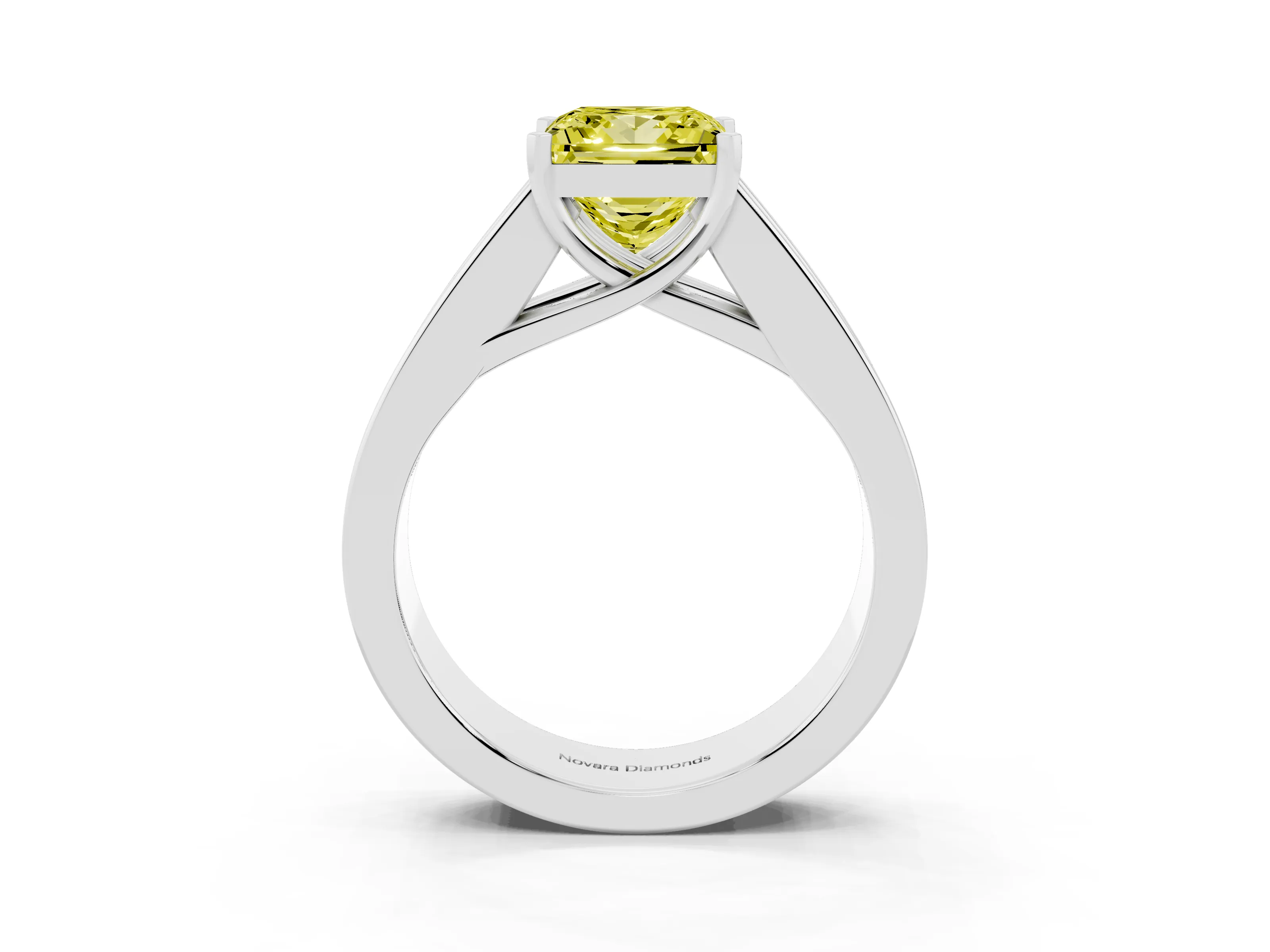Fancy Yellow Princess Cut Diamond Solitaire Ring Set in Silver with Channel-Set Accent Stones and Prong Setting