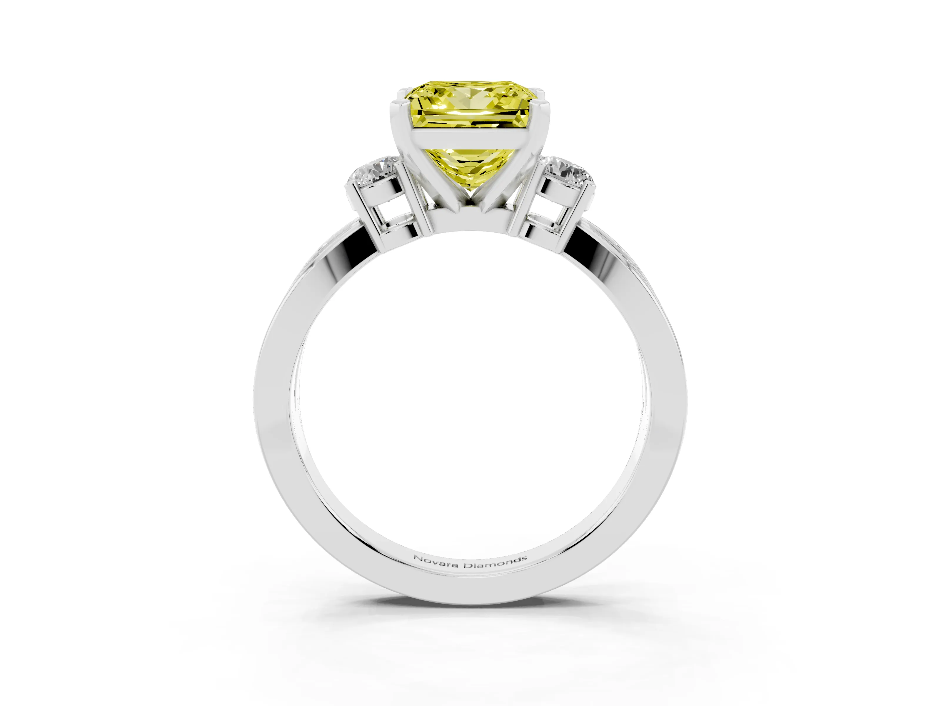 Fancy Yellow Three-Stone Princess Cut Diamond Twist Band Ring Set in Silver with Pavé Accents and Prong Setting