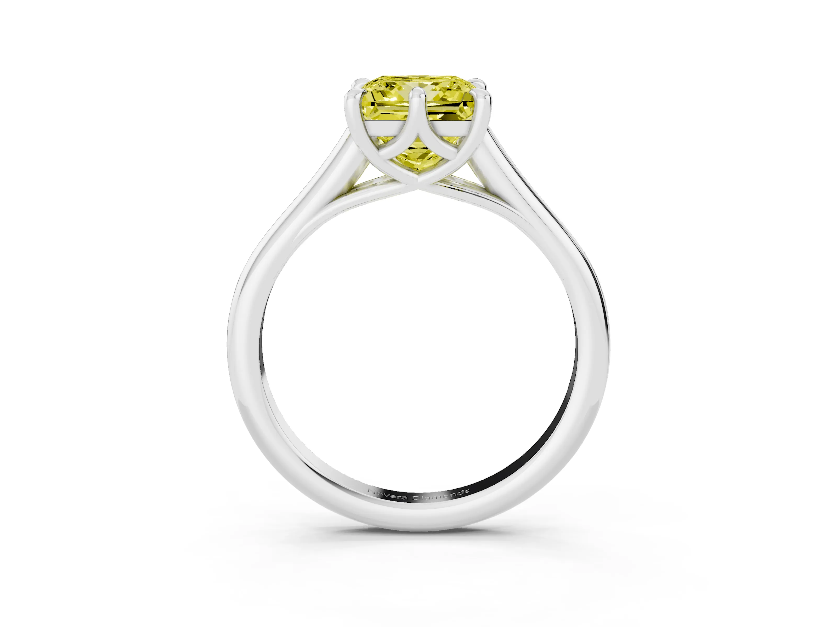 Fancy Yellow Princess Cut Diamond Solitaire Engagement Ring Set in Platinum with Prong Setting and Plain Classic Band