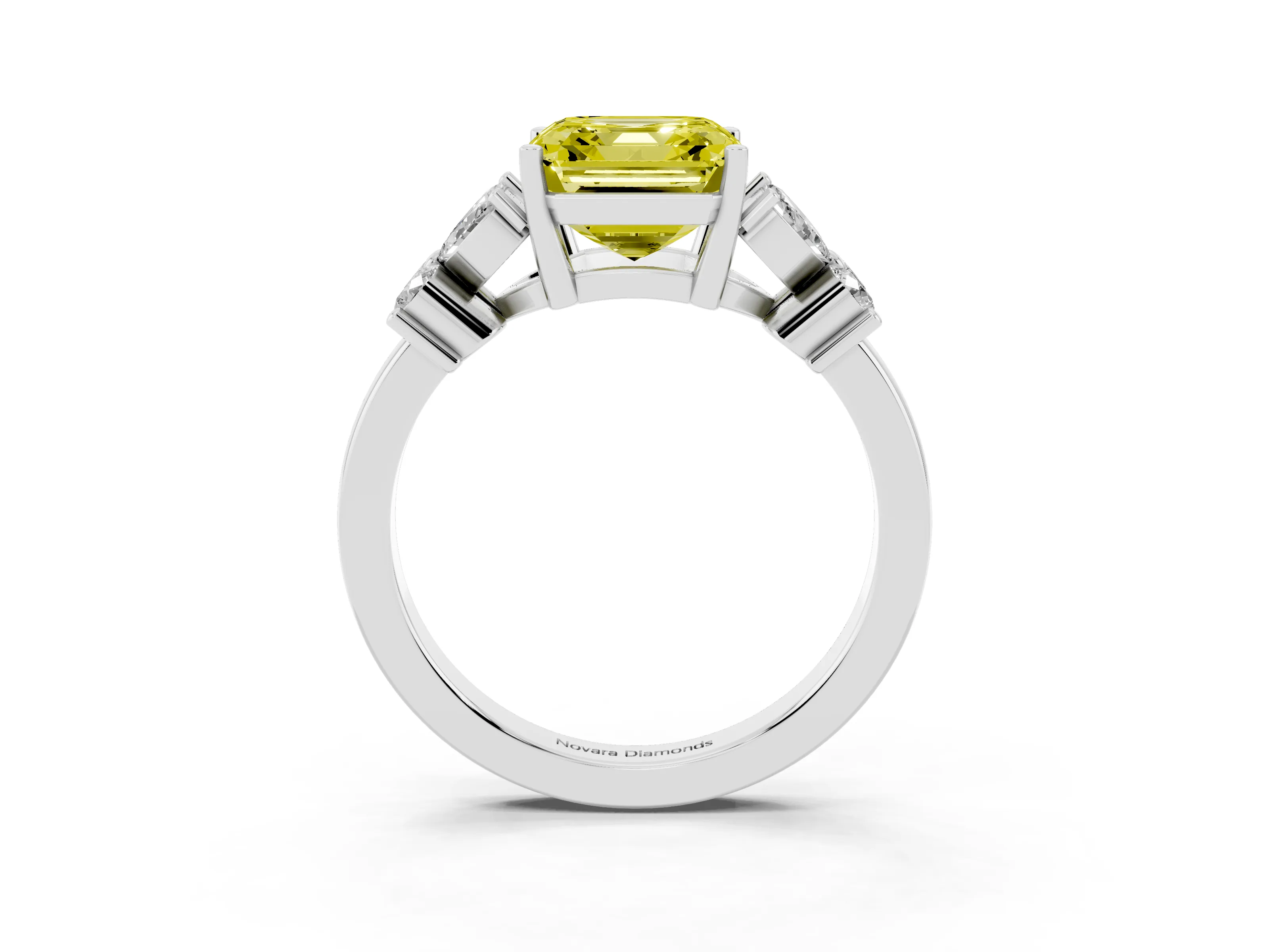 Fancy Yellow Princess Cut Diamond Floral Cluster Ring Set in Silver with Marquise Petals and Prong Setting