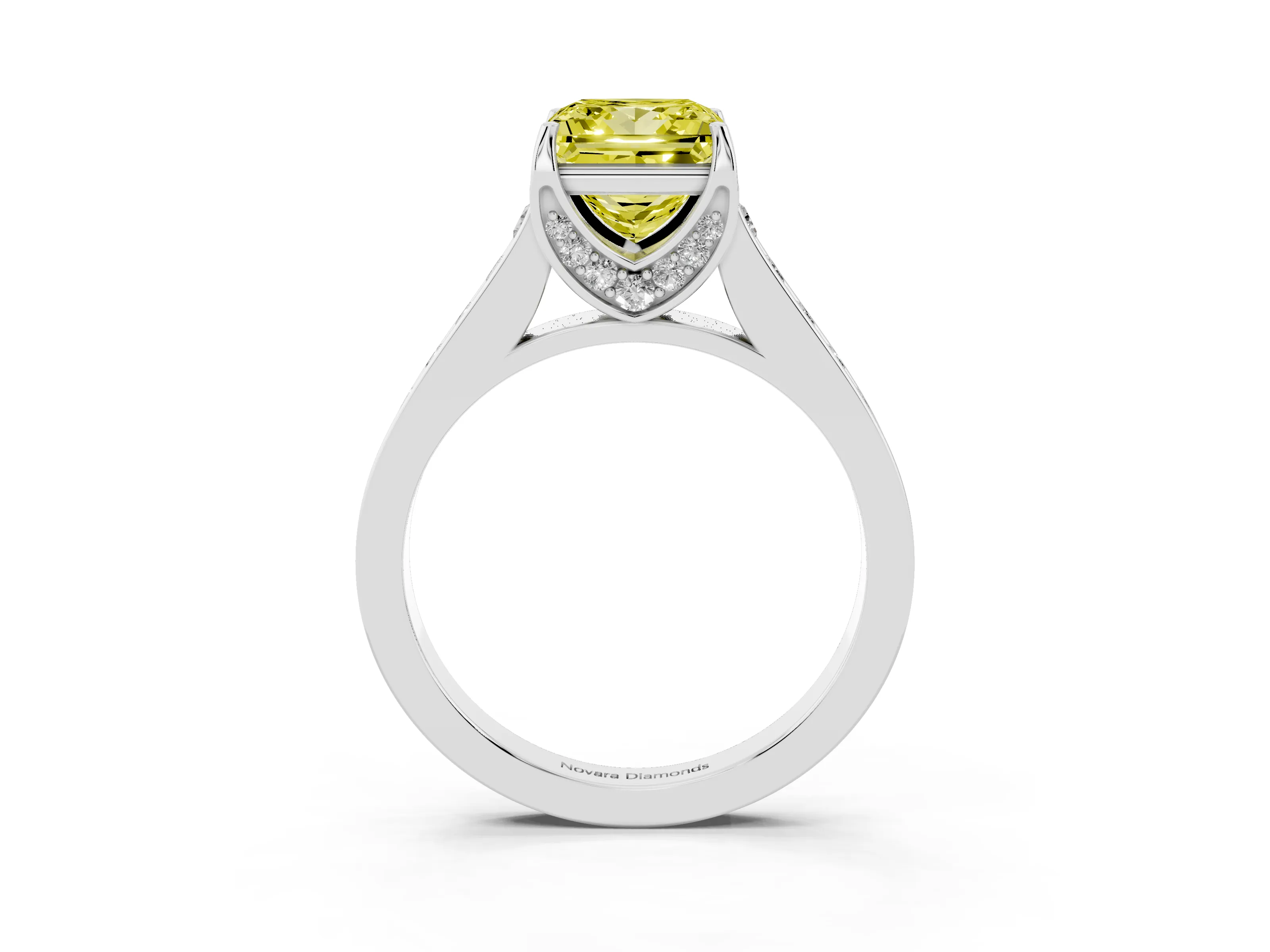 Fancy Yellow Princess Cut Diamond Solitaire Pavé Engagement Ring Set in Silver with Prong Setting