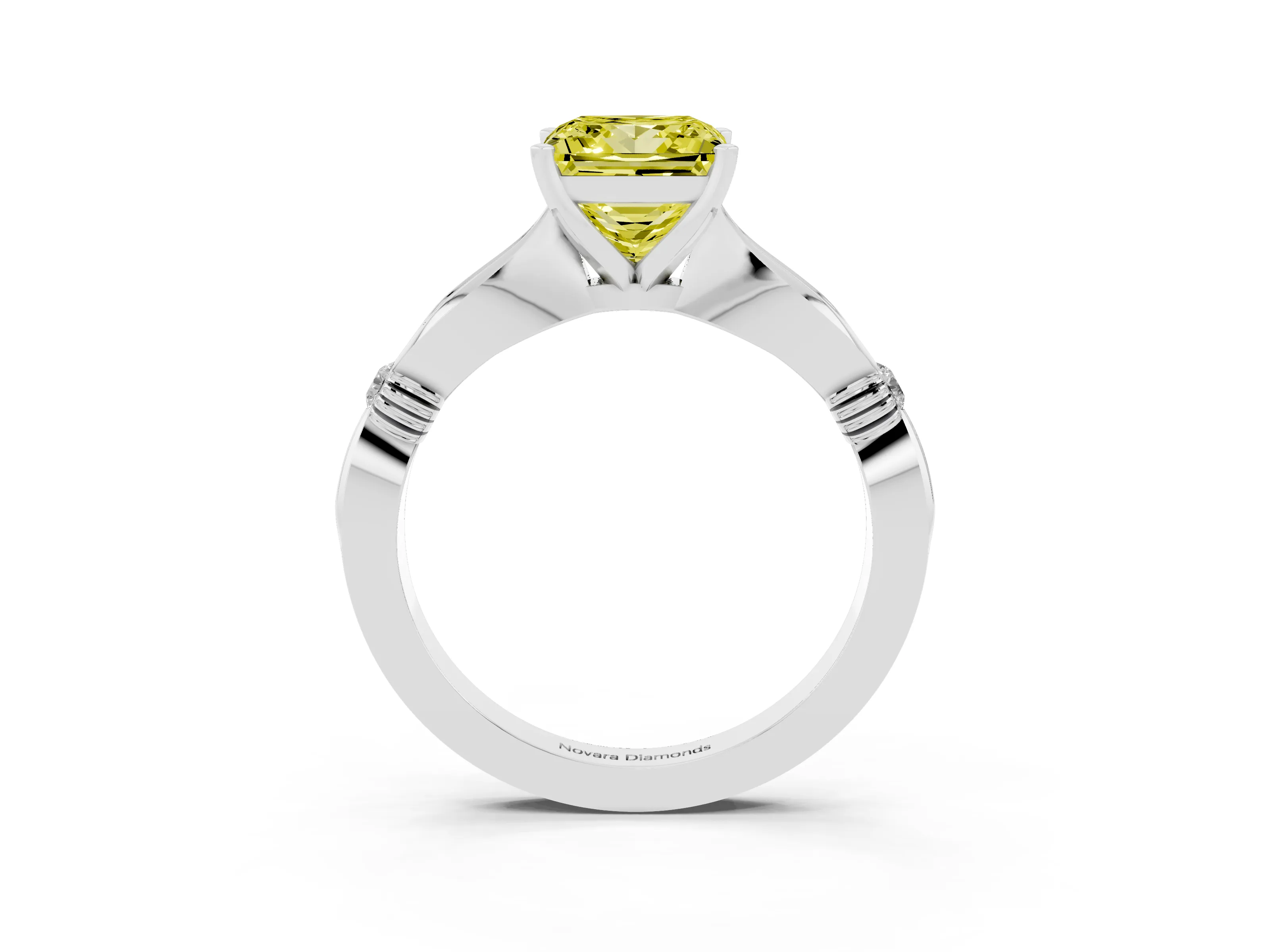 Fancy Yellow Princess Cut Diamond Solitaire Twisted Band Ring Set in Silver with Accent Stones and Prong Setting