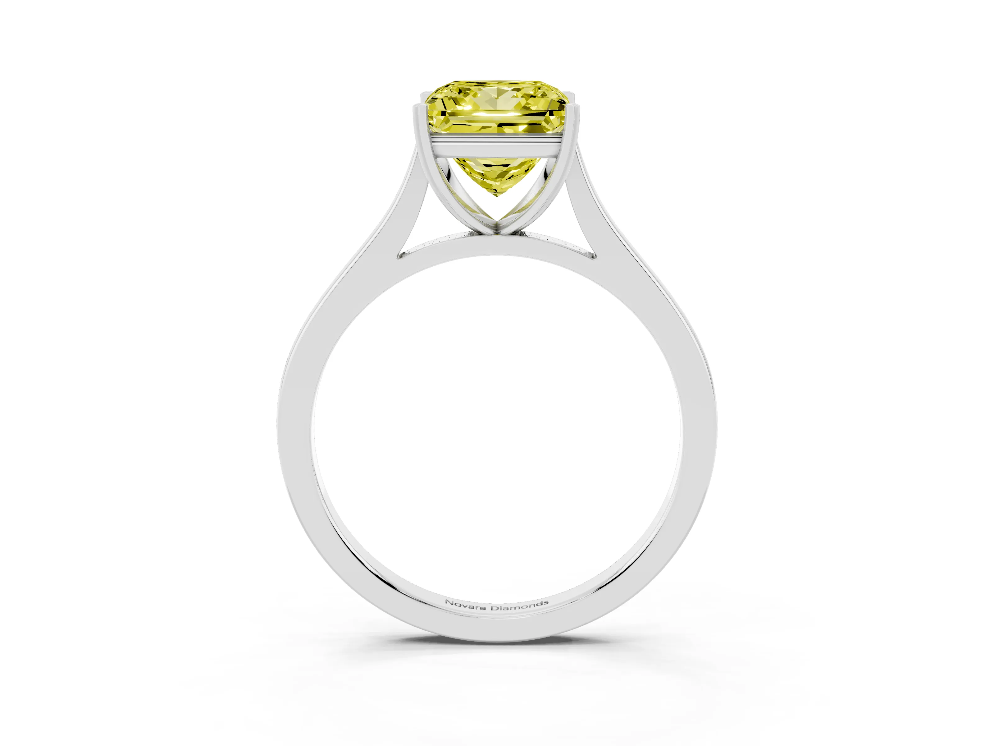 Fancy Yellow Princess Cut Diamond Solitaire Heart Prong Engagement Ring Set in White gold with Tapered Band