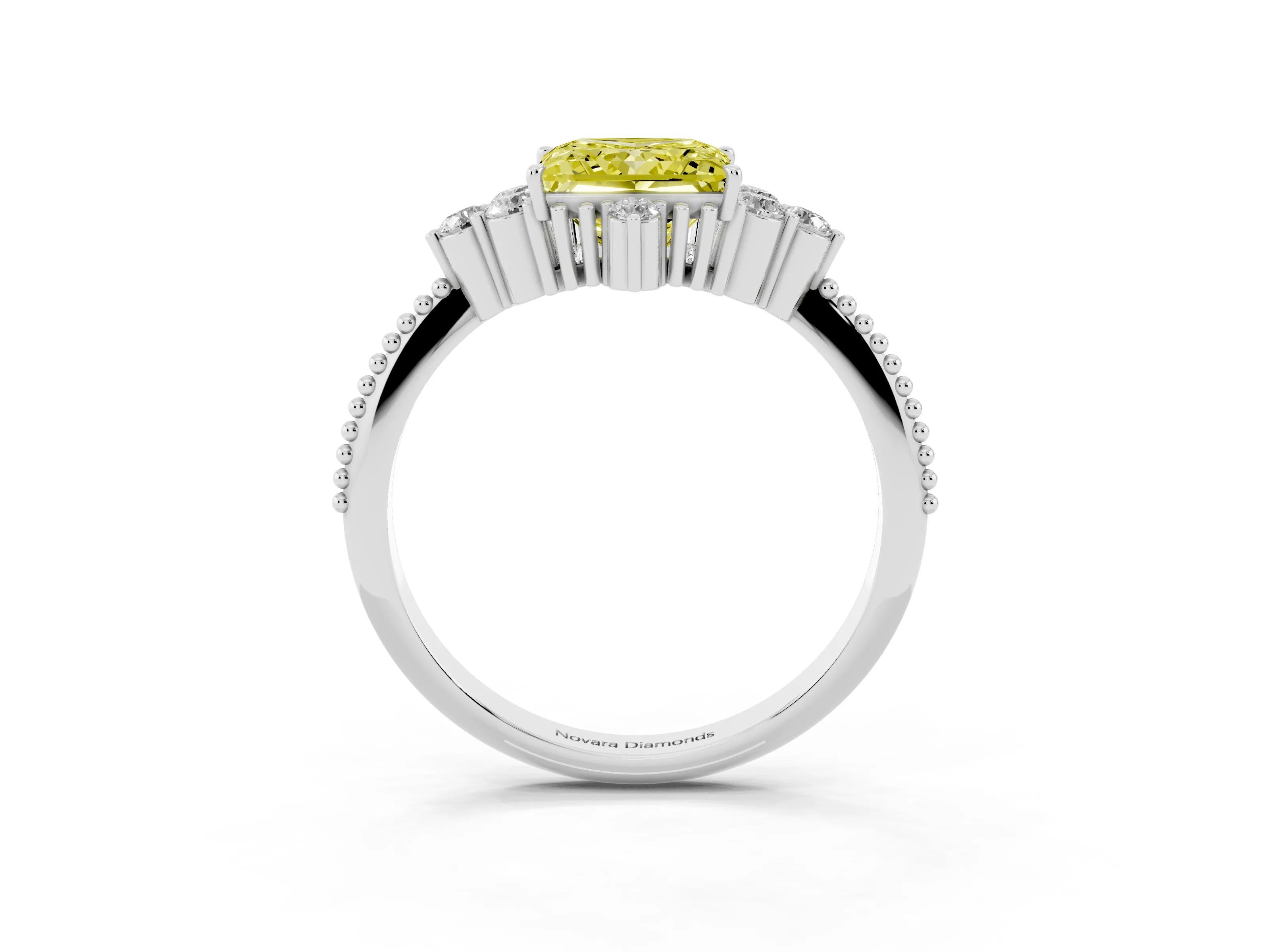 Fancy Yellow Princess Cut Diamond Cluster Ring Set in Silver with Beaded Band