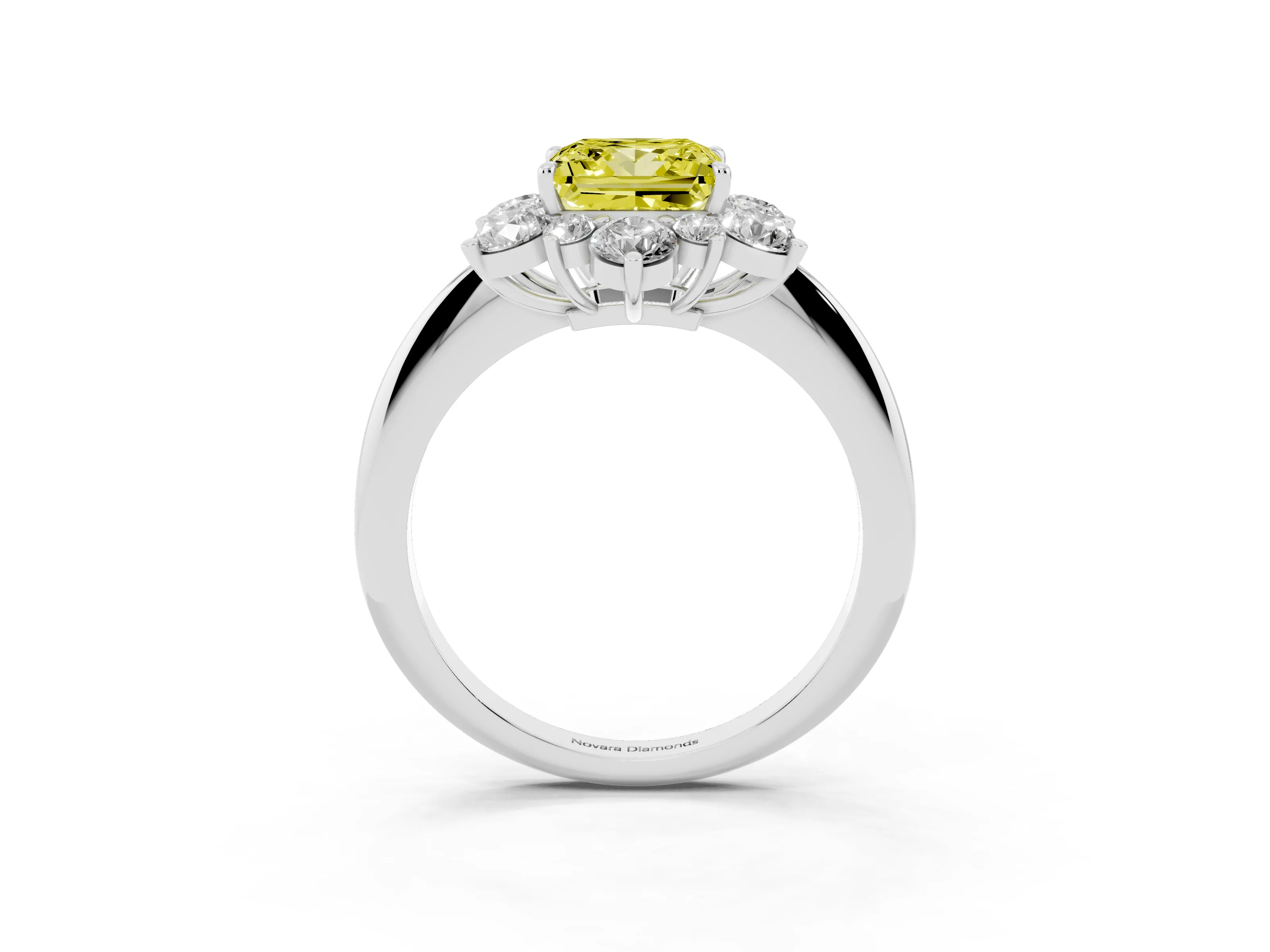 Fancy Yellow Princess Cut Diamond Cluster Halo Ring Set in Silver with Solitaire Band and Prong Setting