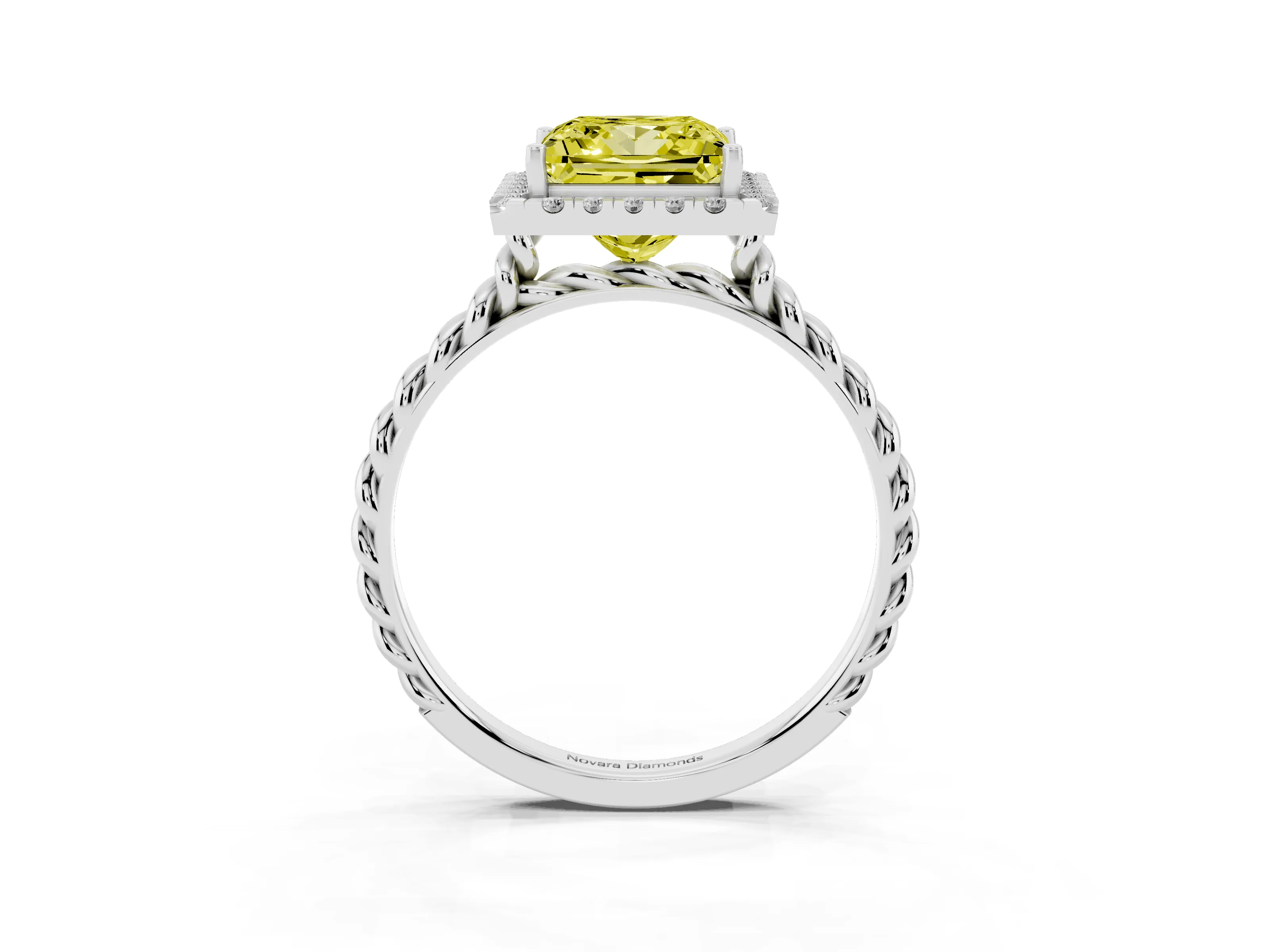 Fancy Yellow Princess Cut Diamond Halo Ring Set in Platinum with Plain Twisted Band