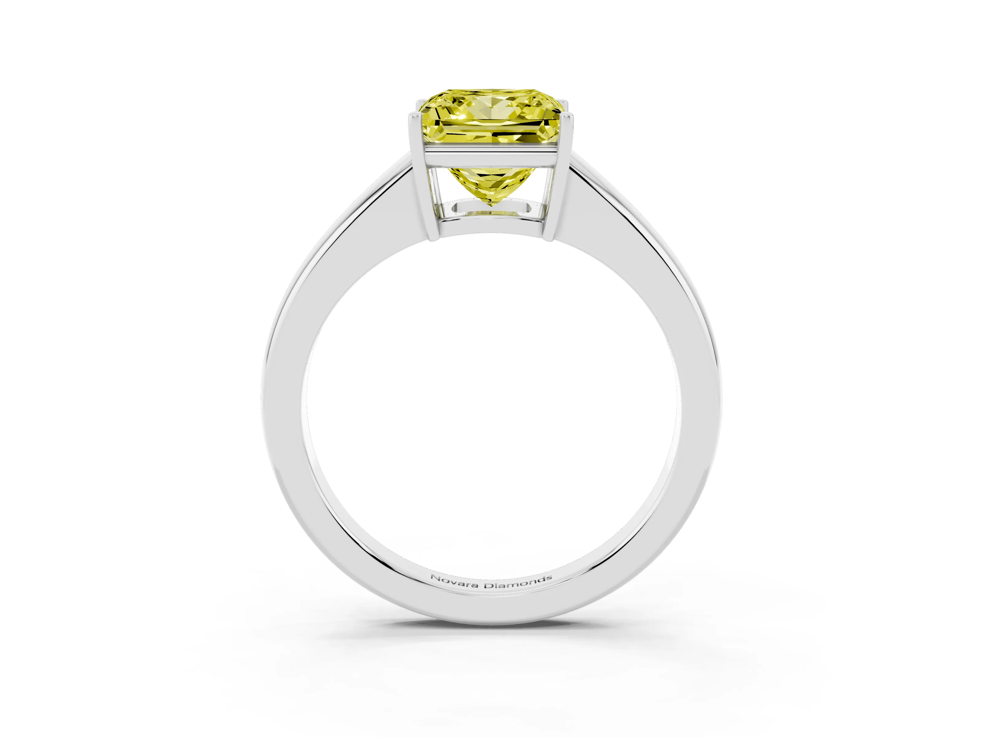 Fancy Yellow Princess Cut Diamond Solitaire Ring Set in Silver with Tapered Band and Prong Setting