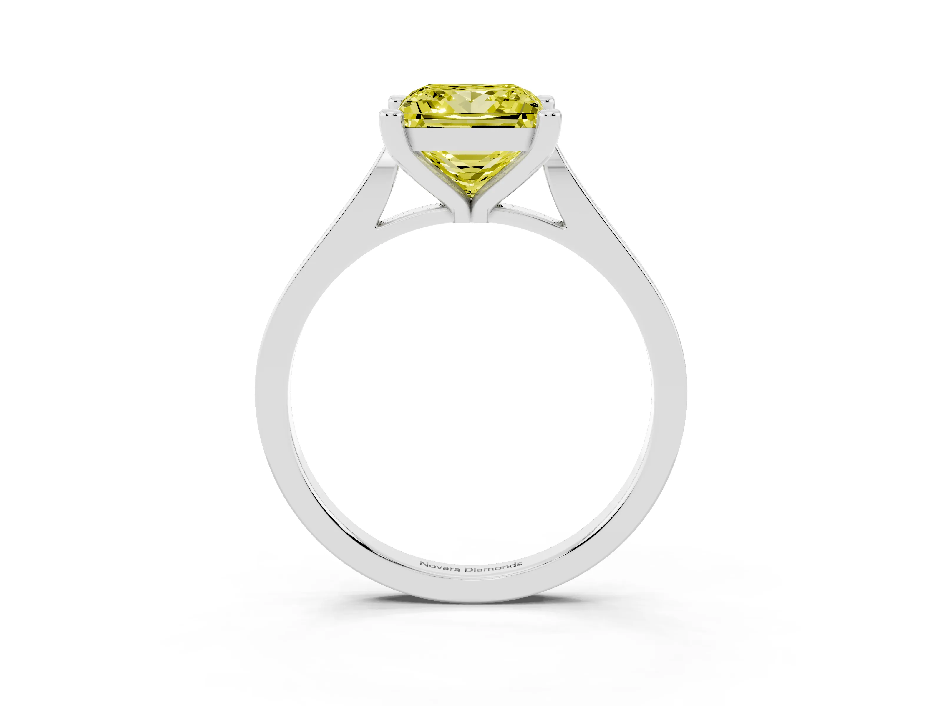 Fancy Yellow Princess Cut Diamond Solitaire Ring Set in Silver with Prong Setting and Tapered Band