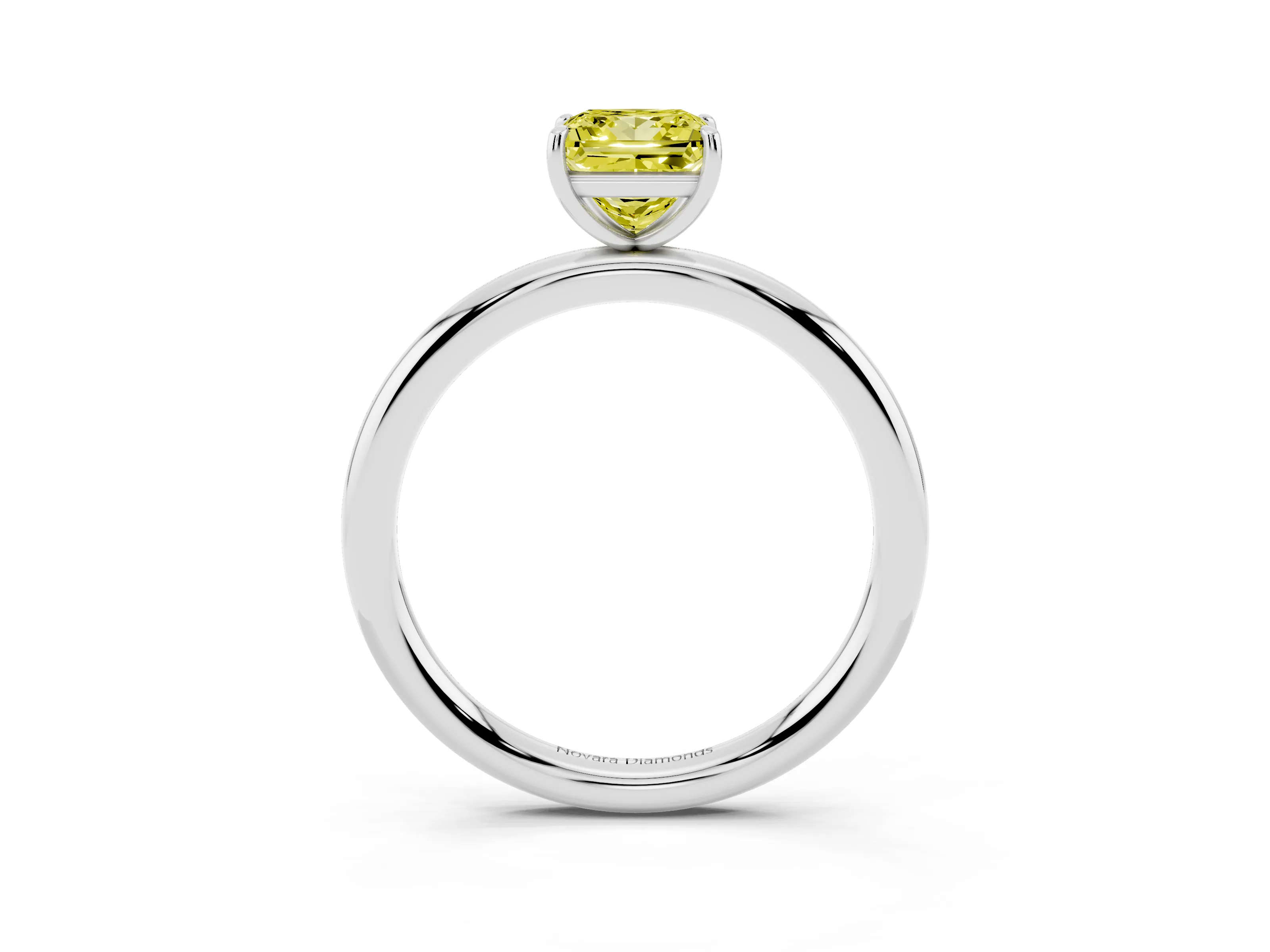 Fancy Yellow Princess Cut Diamond Solitaire Ring Set in Silver with Prong Setting on a Polished Plain Band