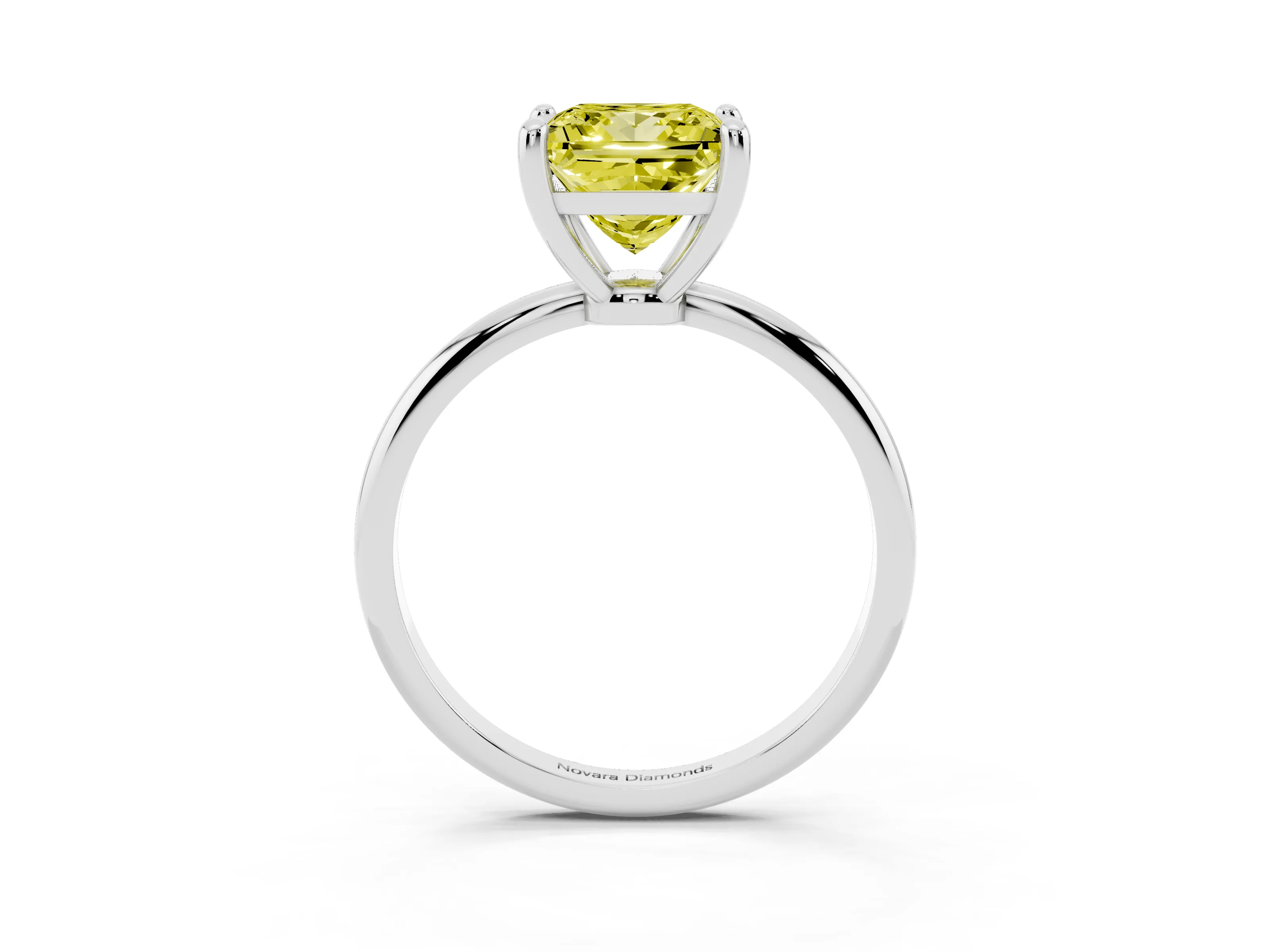 Fancy Yellow Princess Cut Diamond Solitaire Ring Set in White gold with Secure Prong Setting on a Classic Band