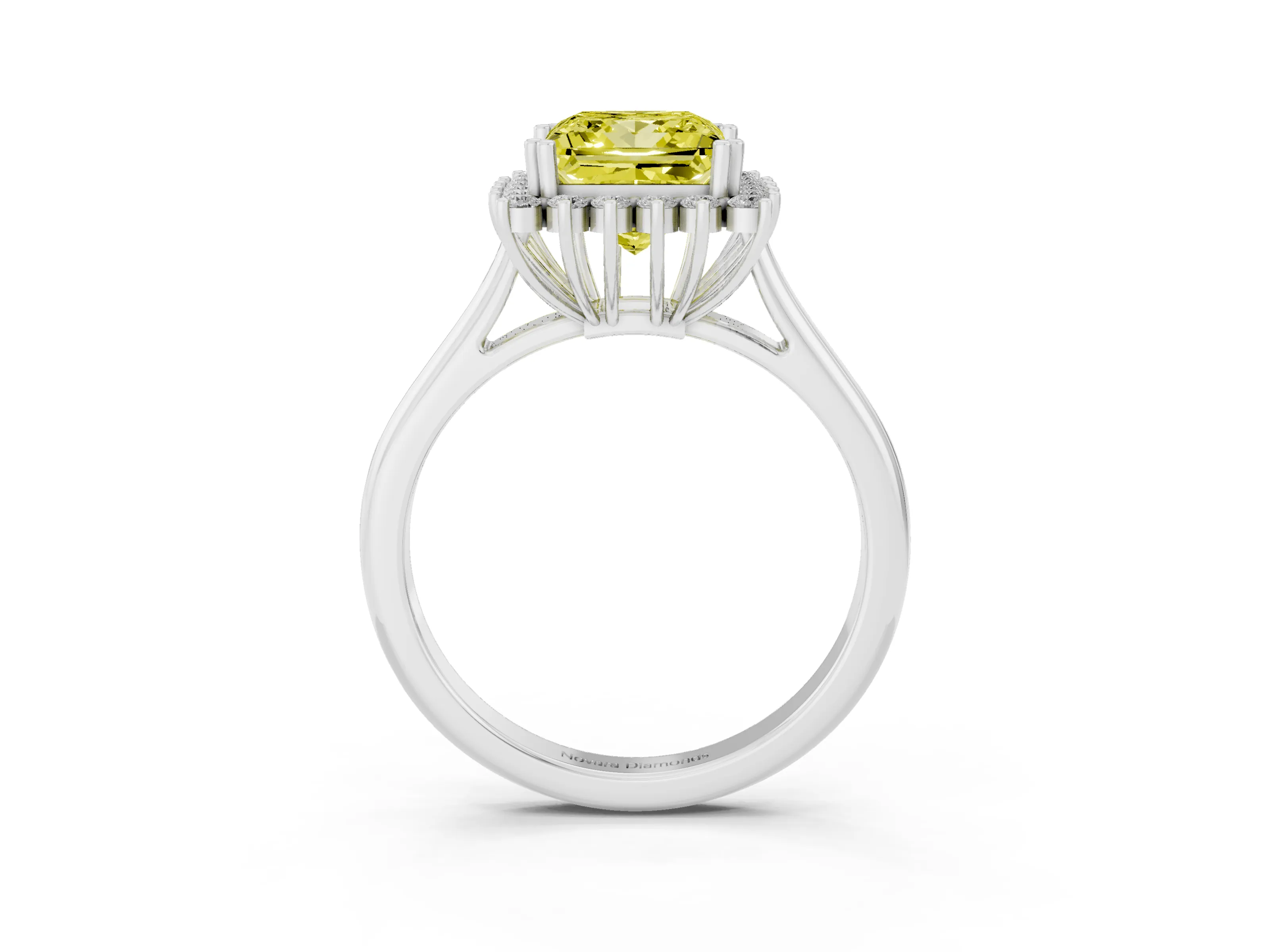 Fancy Yellow Princess Cut Diamond Halo Ring Set in Platinum with Plain Solitaire Band and Prong Setting