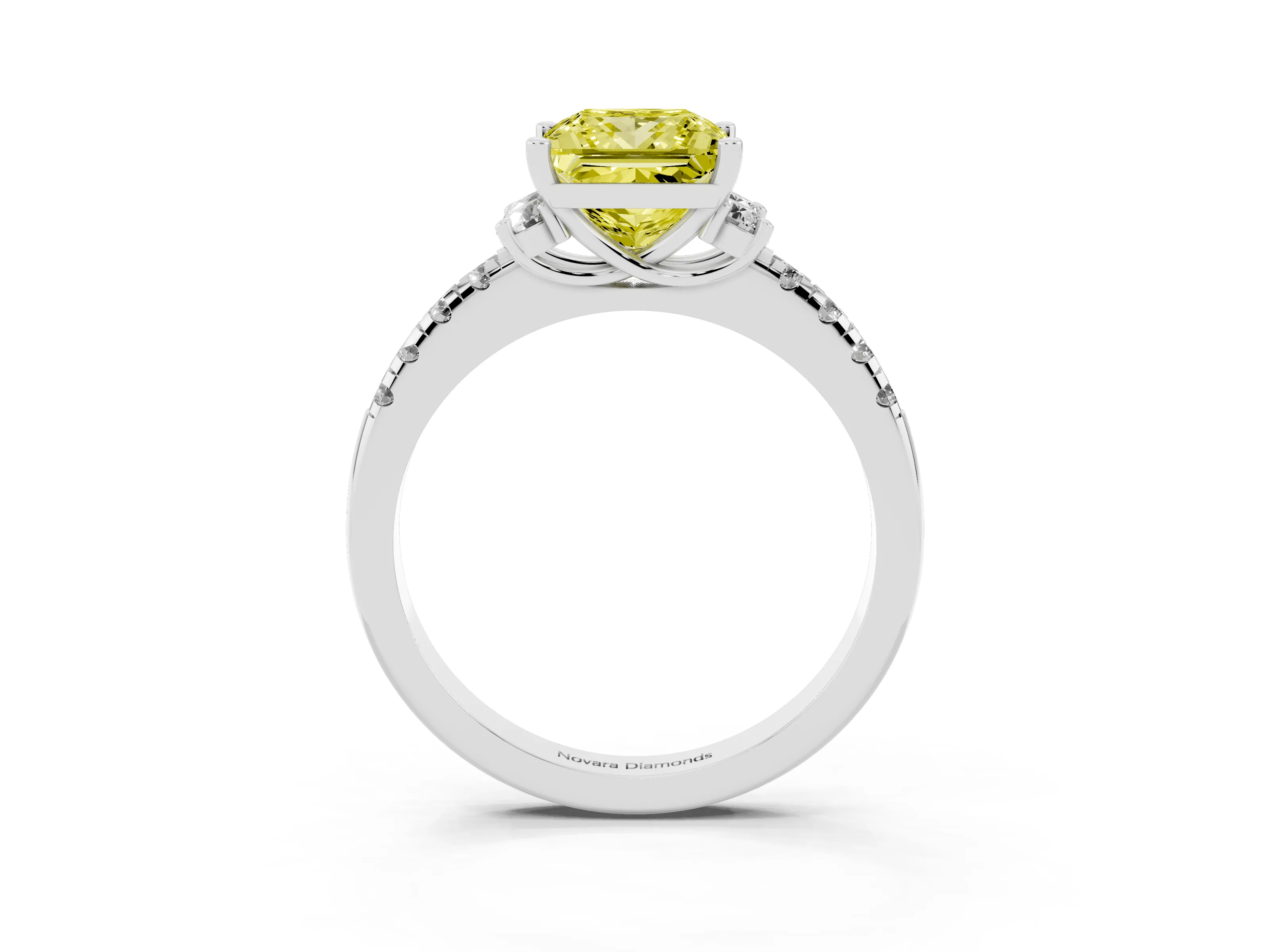 Fancy Yellow Princess Cut Diamond Three-Stone Pavé Ring Set in Silver with Prong Setting