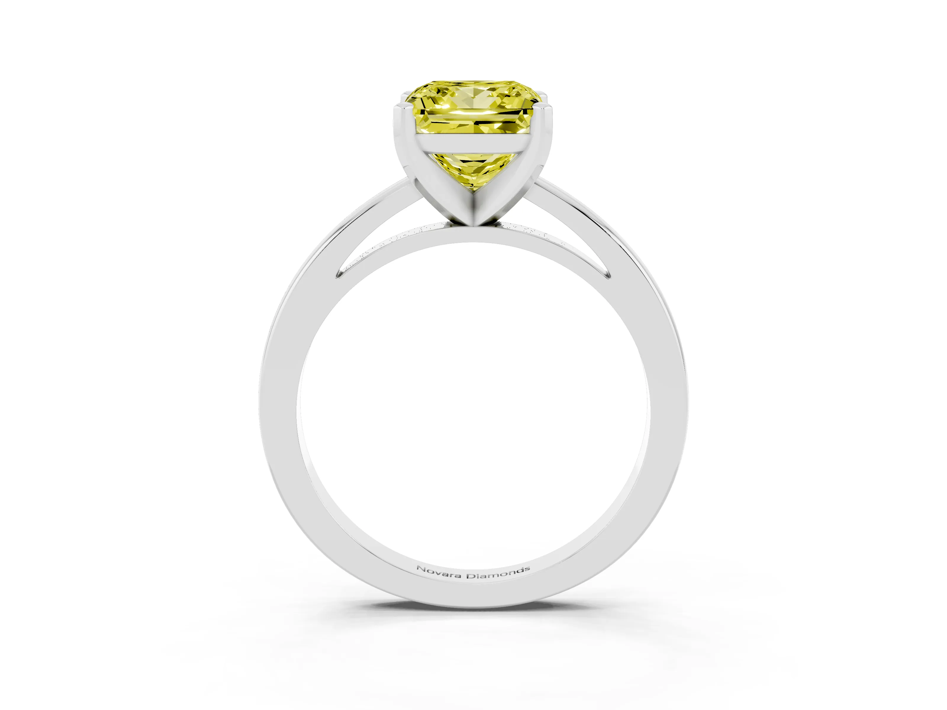 Fancy Yellow Princess Cut Diamond Solitaire Engagement Ring Set in White gold with Prong Setting on a Classic Band