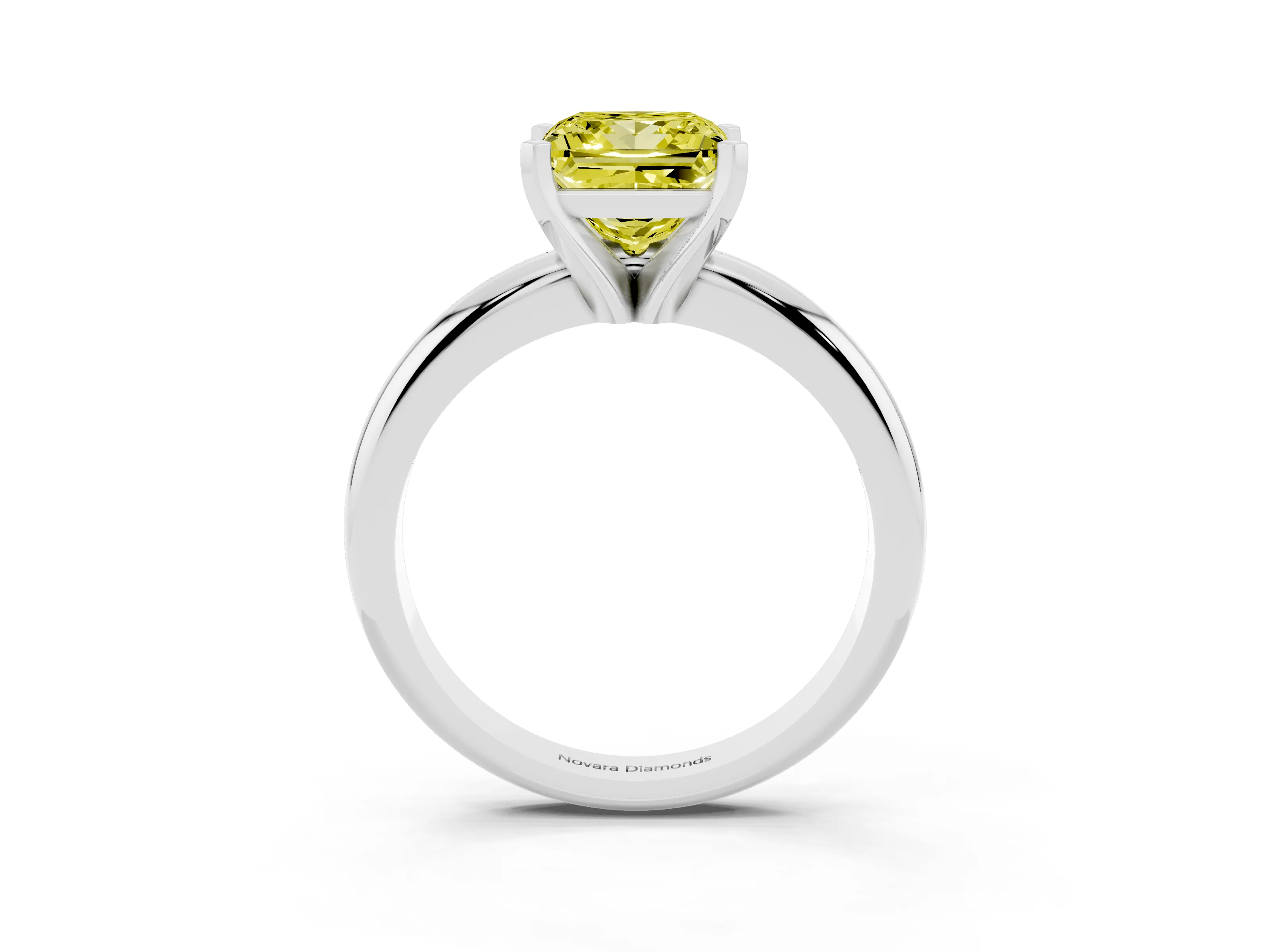 Fancy Yellow Princess Cut Diamond Solitaire Engagement Ring Set in Silver with Round Band and Prong Setting