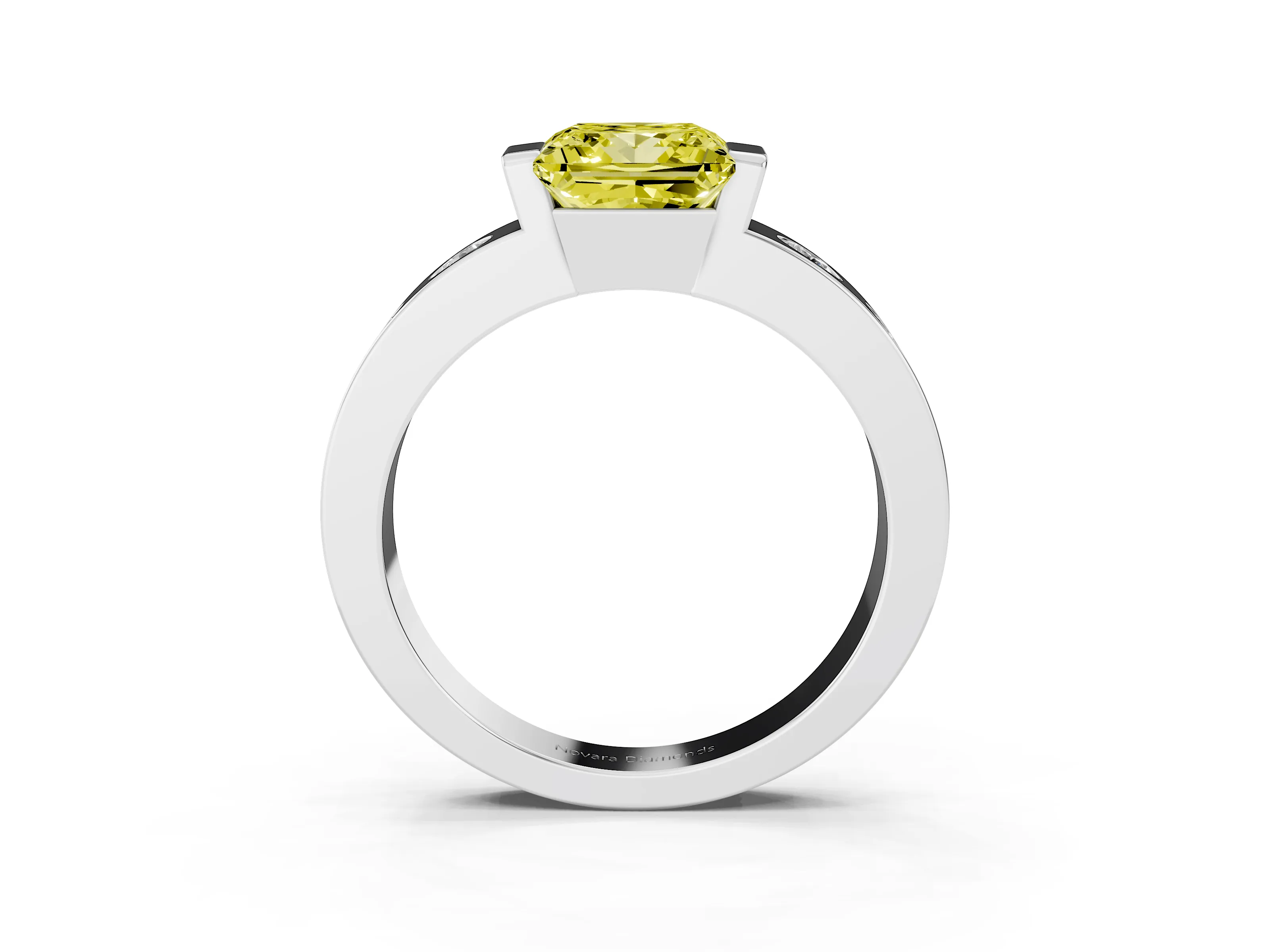 Fancy Yellow Princess Cut Diamond Channel-Set Band Ring Set in Platinum with Bezel Prong Setting