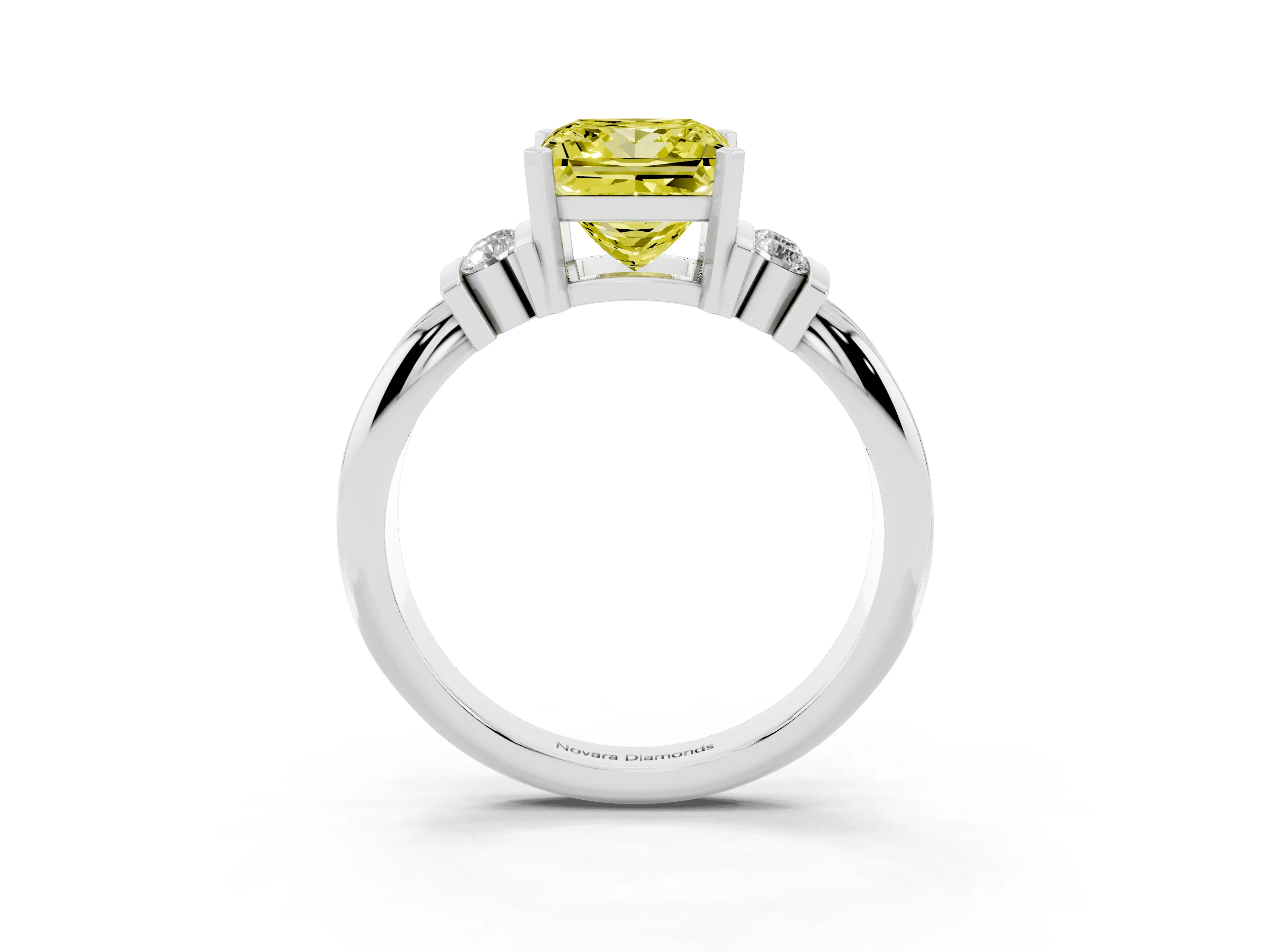 Fancy Yellow Three-Stone Princess Cut Diamond Channel Set Ring Set in Silver with Bar Prongs