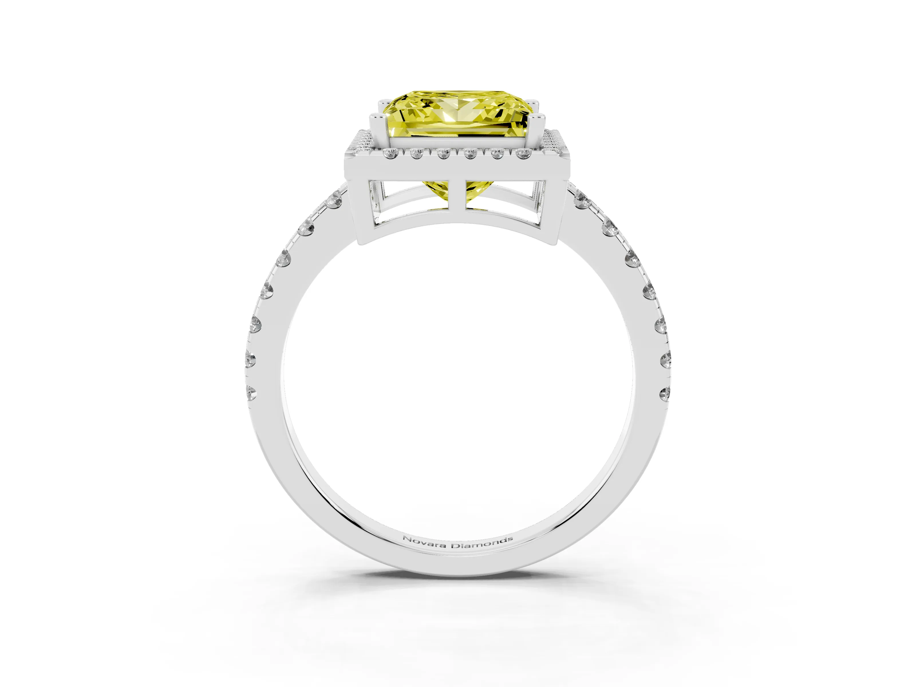 Fancy Yellow Princess Cut Diamond Halo Ring Set in Silver with Delicate Pavé Band and Prong Setting