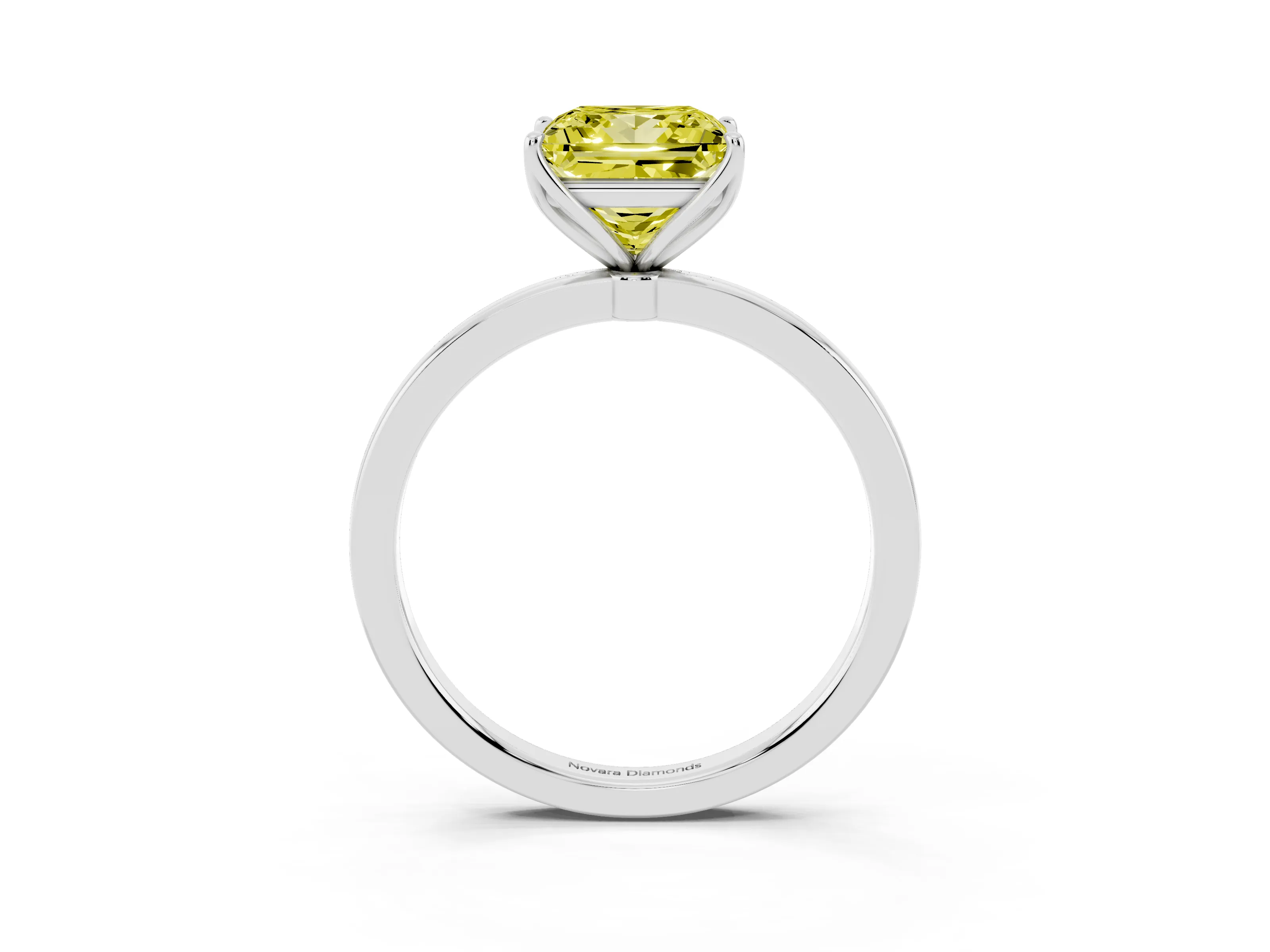 Fancy Yellow Princess Cut Diamond Solitaire Ring Set in White gold with Prong Setting and Thin Polished Band