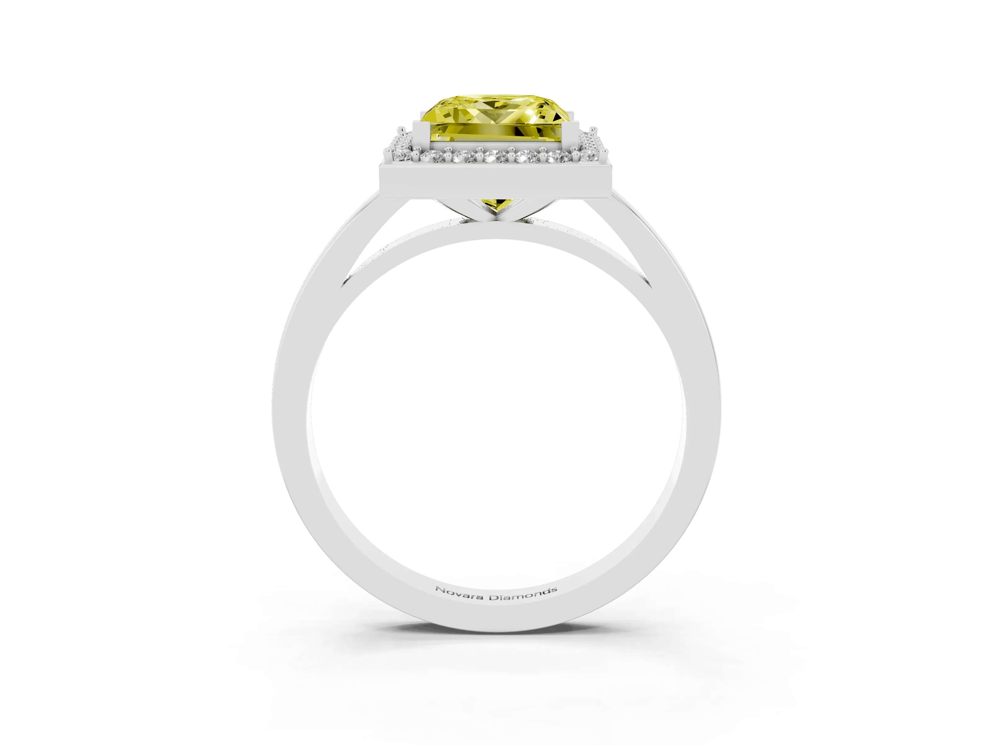 Fancy Yellow Princess Cut Diamond Halo Ring Set in Silver with Solitaire Band and Prong Setting