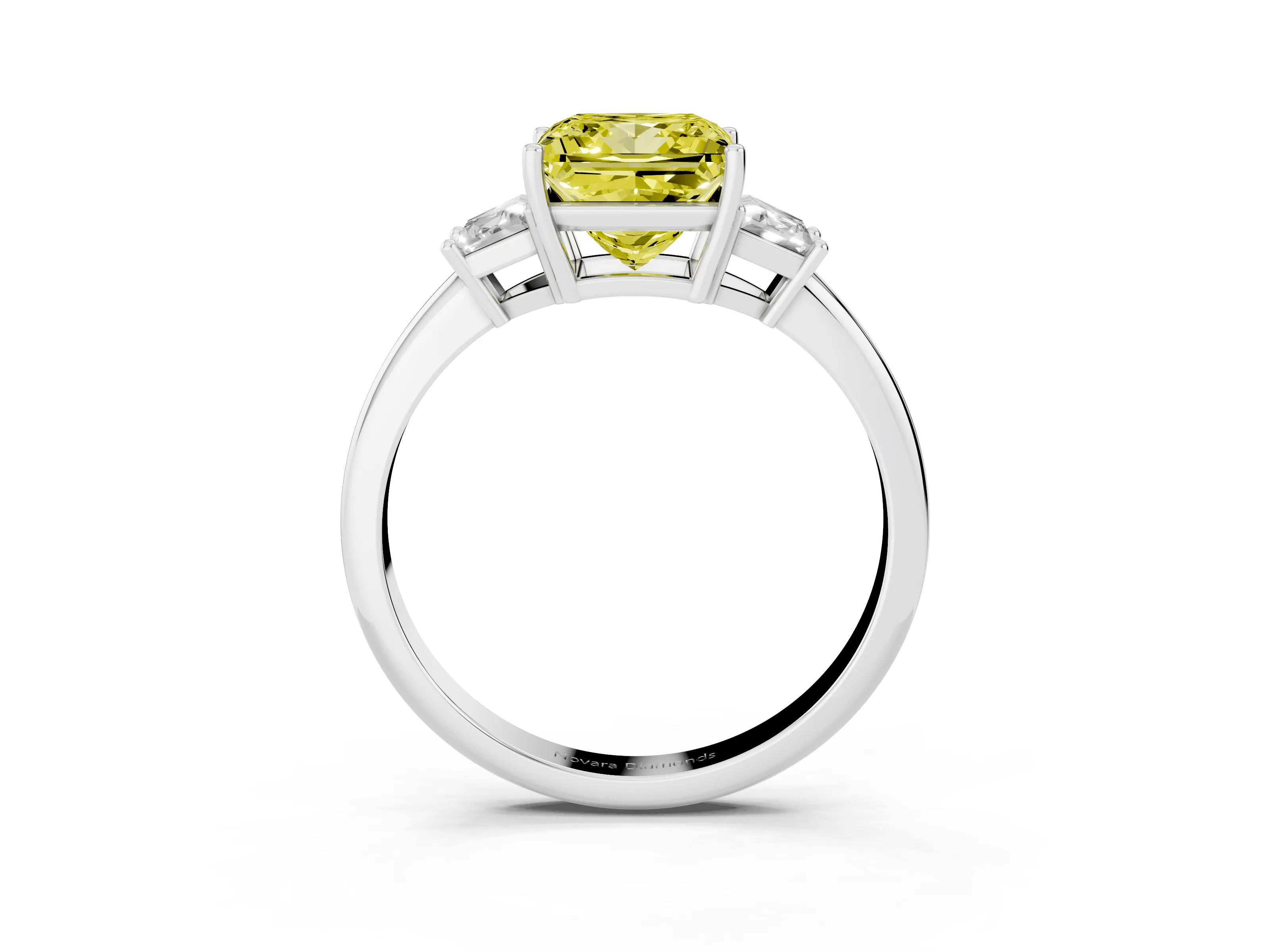 Fancy Yellow Princess Cut Diamond Three-Stone Ring Set in Silver with Trapezoid Side Stones and Prong Setting