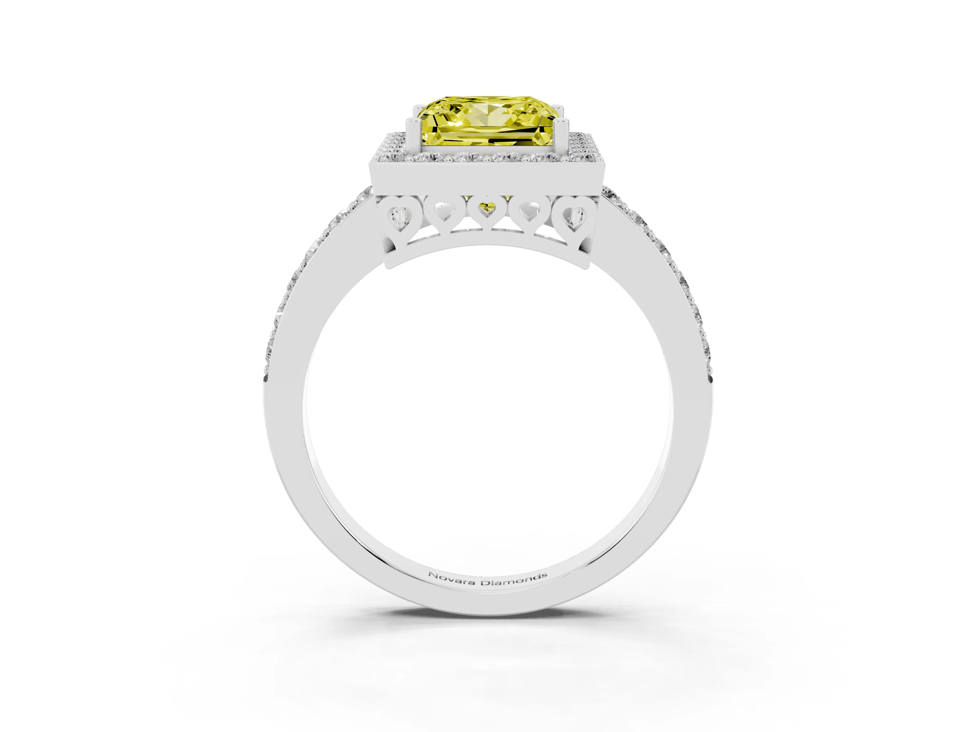 Fancy Yellow Princess Cut Diamond Halo Ring Set in Silver with Pavé-Setting Band and Open Prong Center