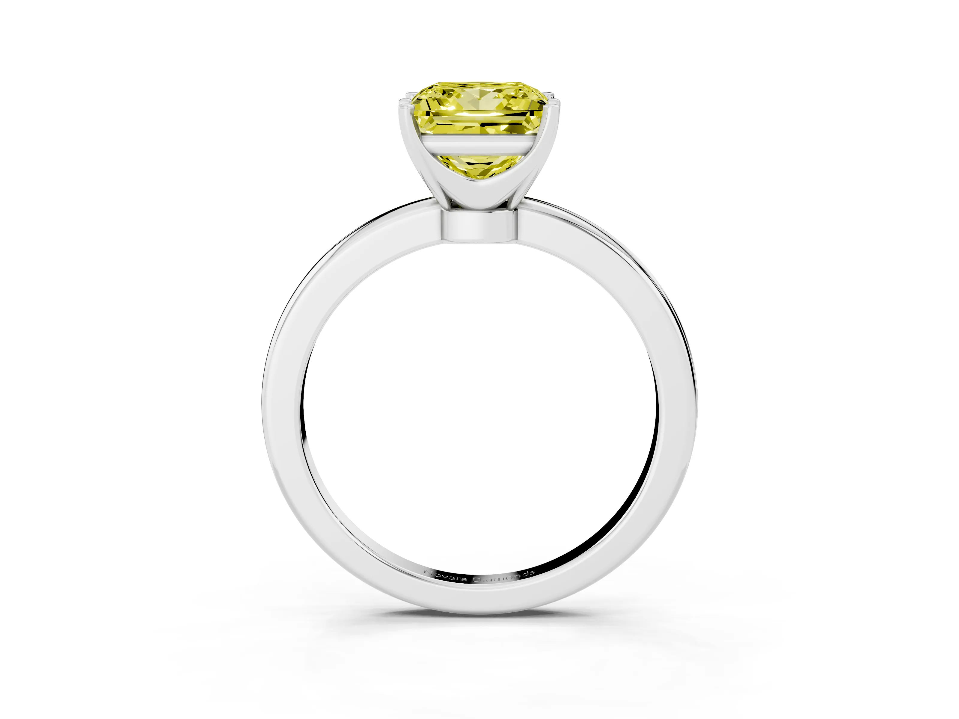 Fancy Yellow Princess Cut Diamond Solitaire Ring Set in White gold with Raised Prong Setting on a Classic Band