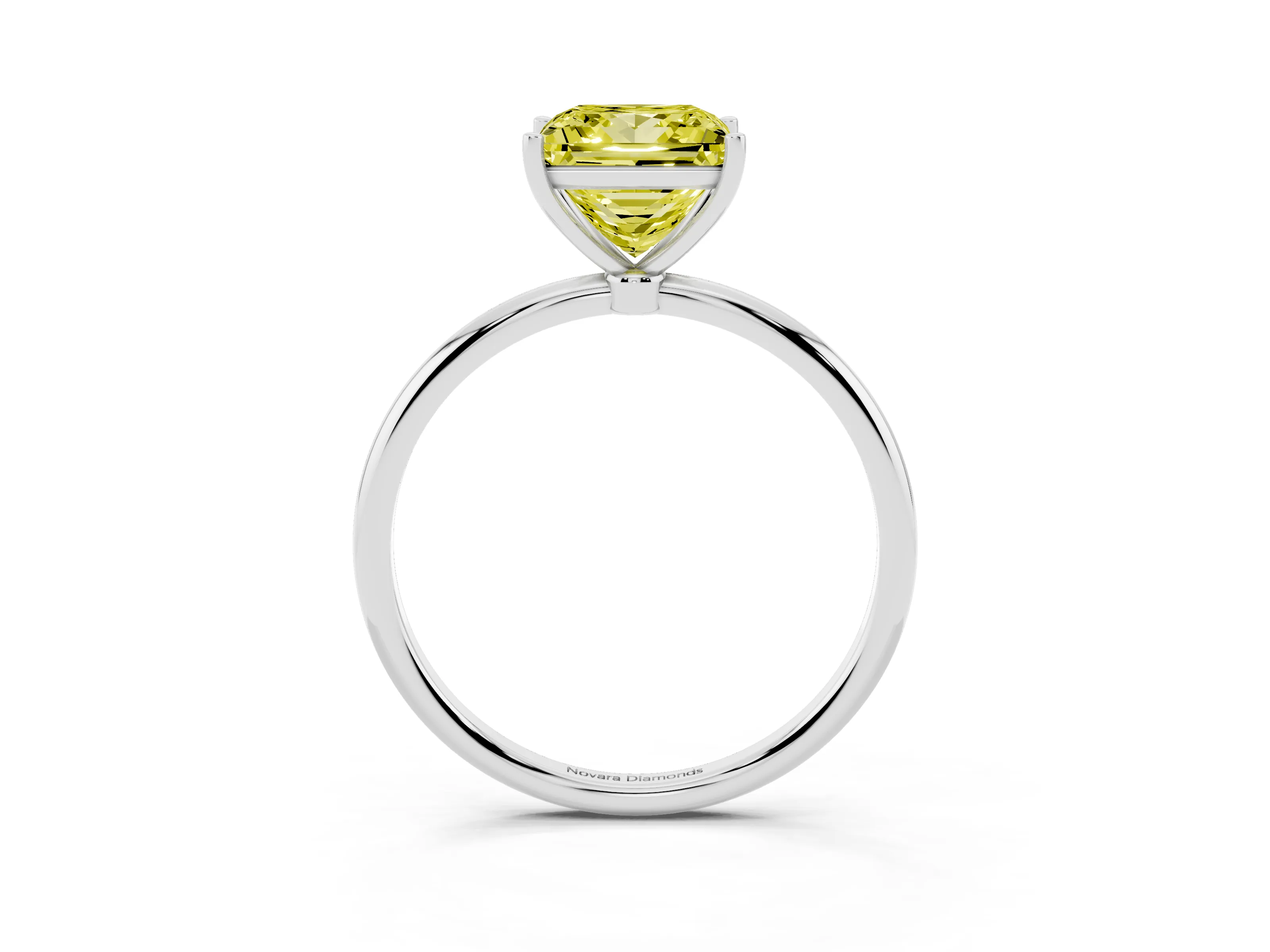 Fancy Yellow Princess Cut Diamond Solitaire Engagement Ring Set in Platinum with Thin Band and Prong Setting