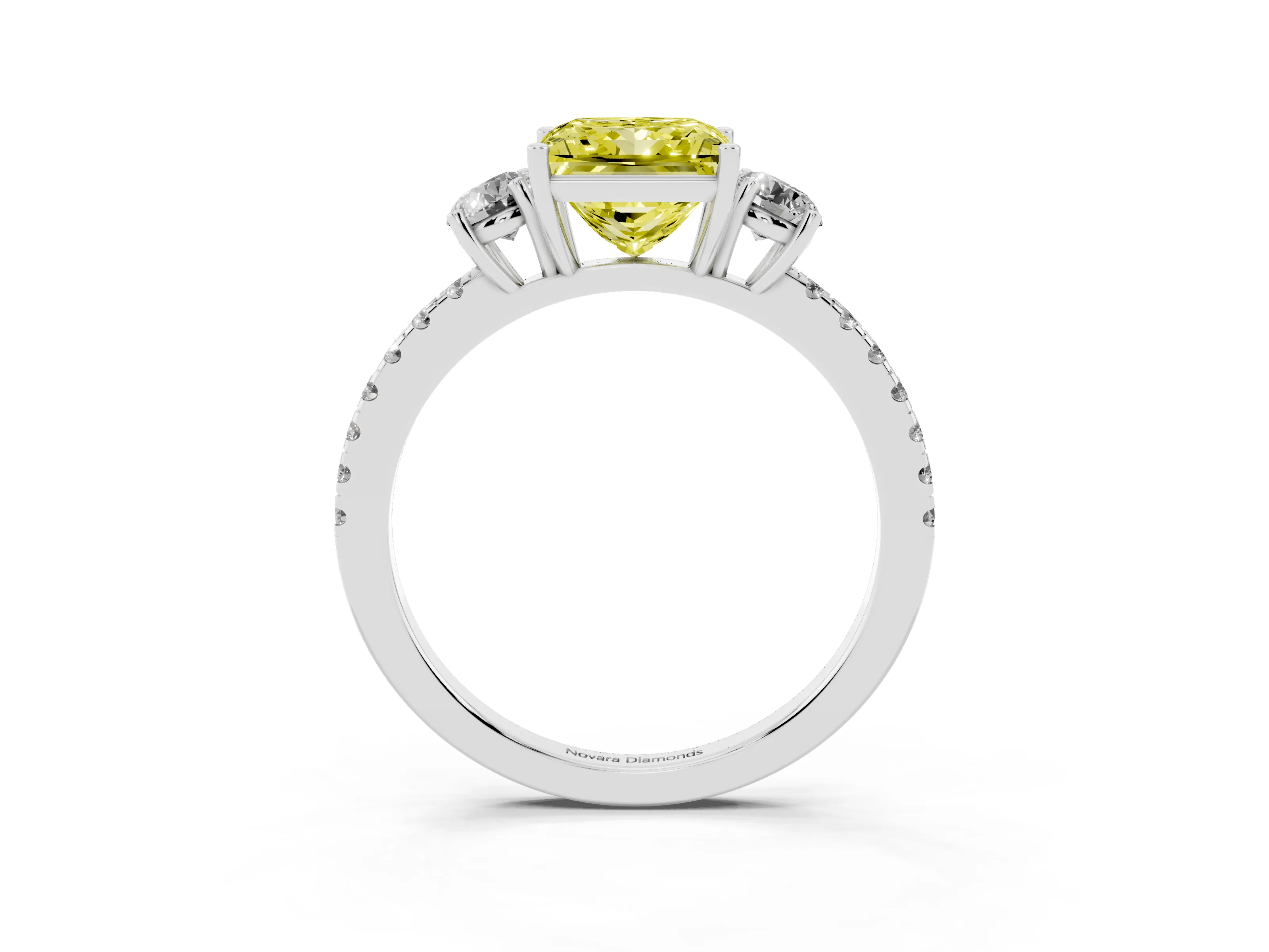 Fancy Yellow Princess Cut Diamond Three-Stone Ring Set in Silver with Pavé Band and Graduated Sides