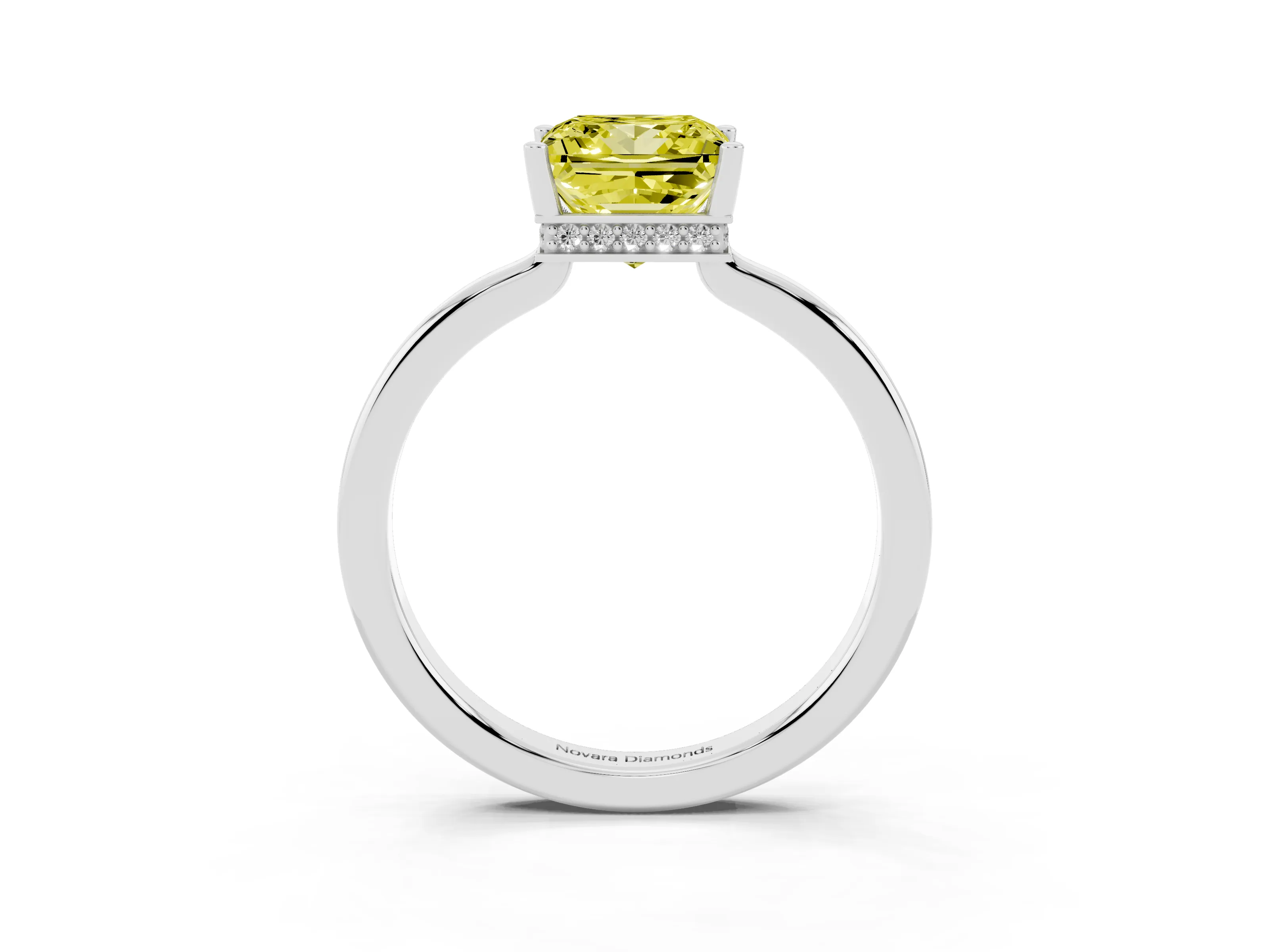 Fancy Yellow Princess Cut Diamond Solitaire Engagement Ring Set in White gold with Prong Setting on a Plain Band