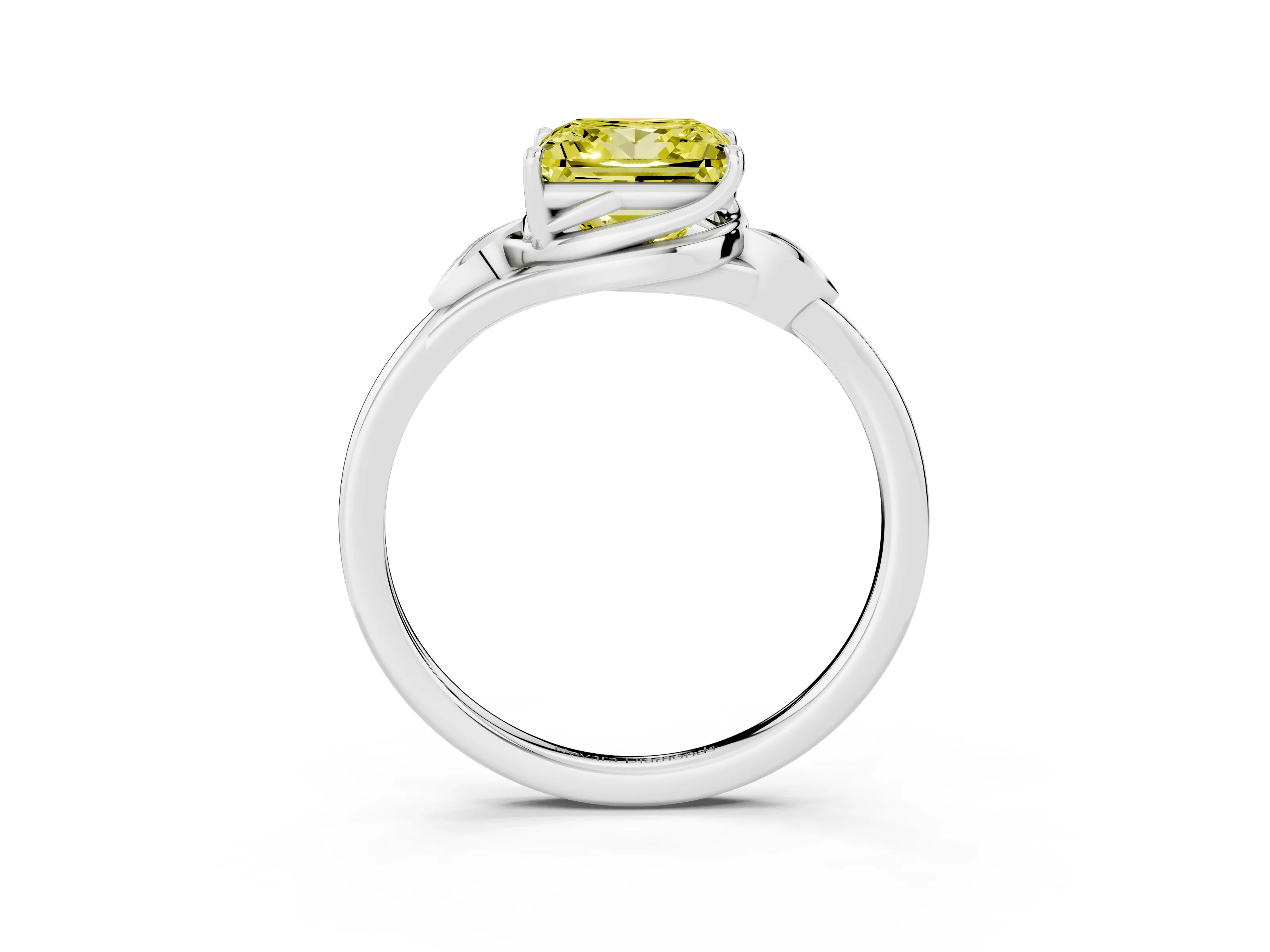 Fancy Yellow Princess Cut Diamond Solitaire Ring Set in Platinum with Polished Twist Band
