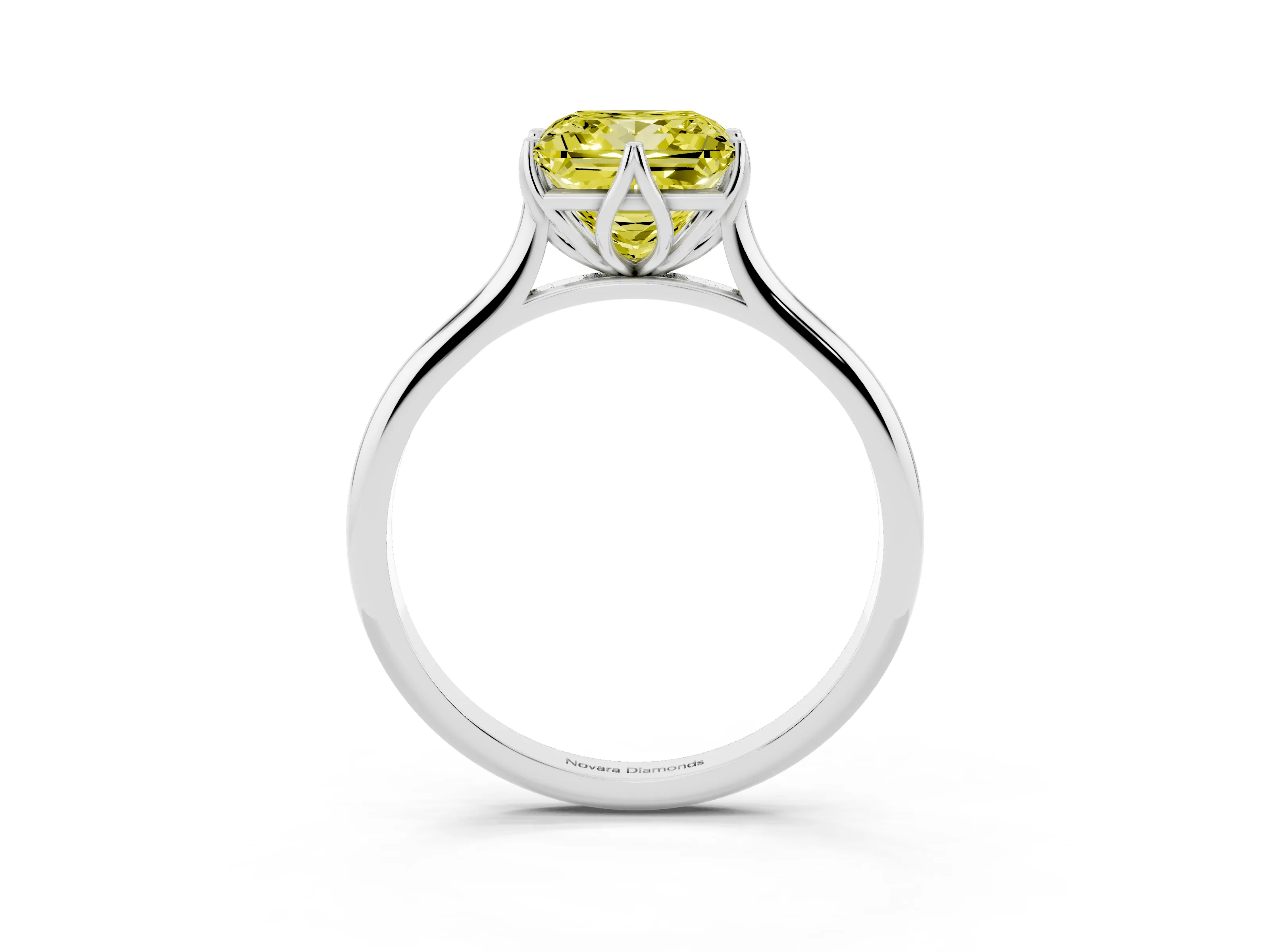Fancy Yellow Princess Cut Diamond Solitaire Cathedral Ring Set in Silver with Prong Setting