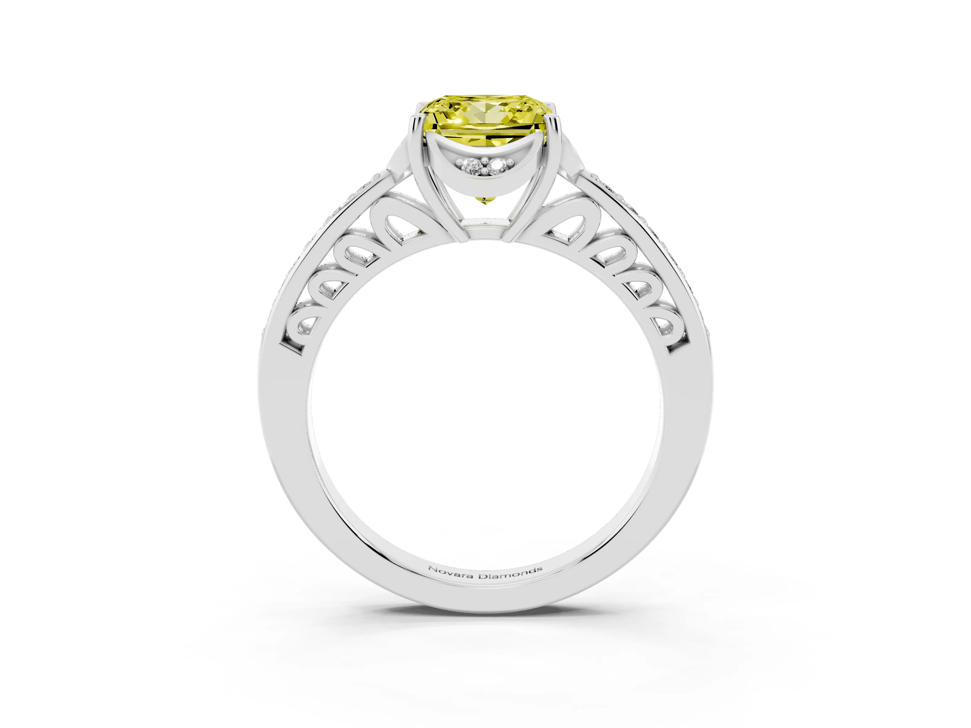 Fancy Yellow Princess Cut Diamond Halo Ring Set in Platinum with Channel Set Band and Prong Setting
