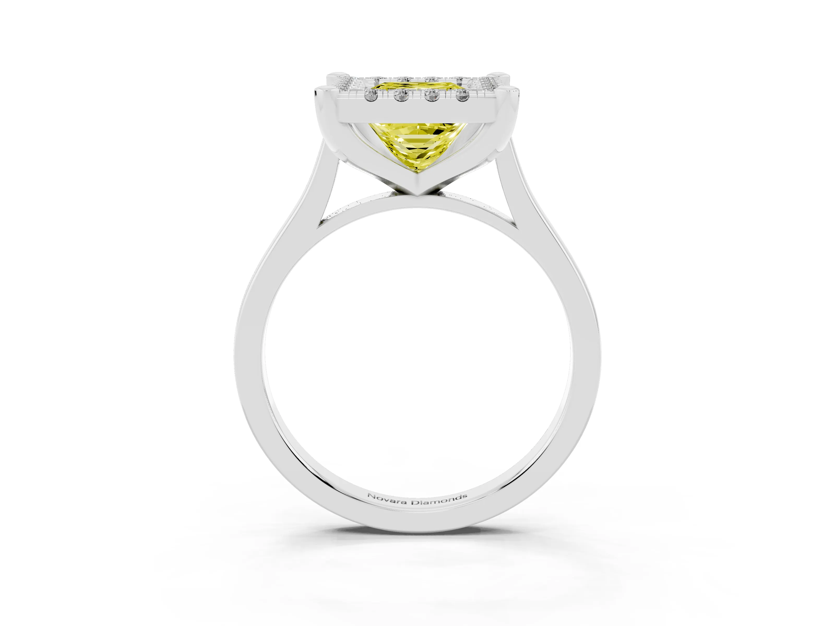 Fancy Yellow Princess Cut Diamond Cluster Halo Solitaire Ring Set in Platinum with Prong Setting