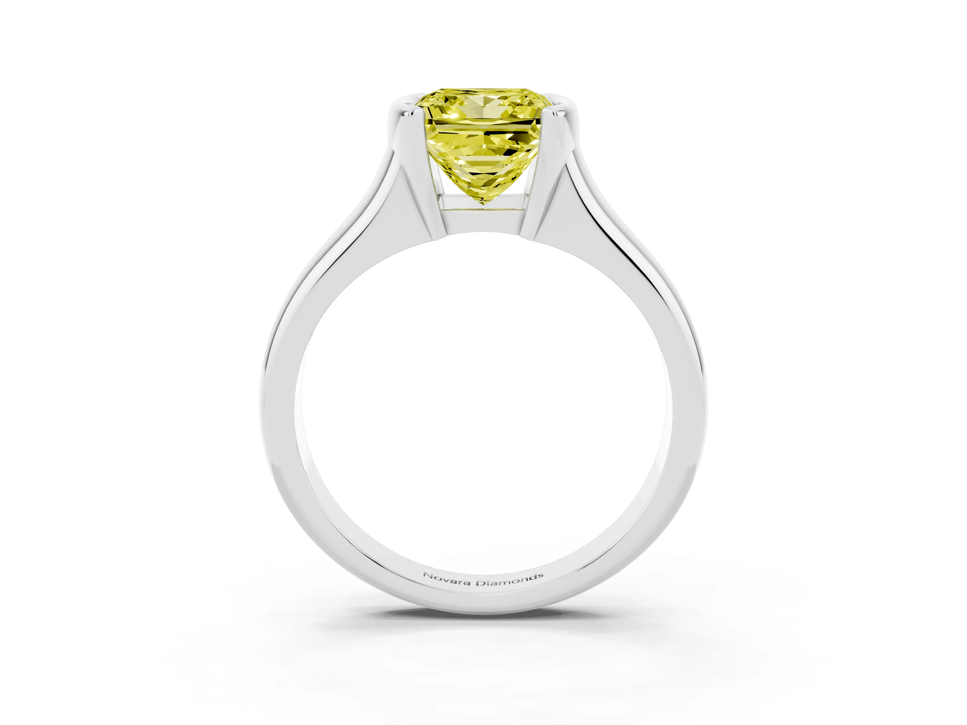 Fancy Yellow Princess Cut Diamond Solitaire Tension Set Ring Set in White gold with Split Shank Band