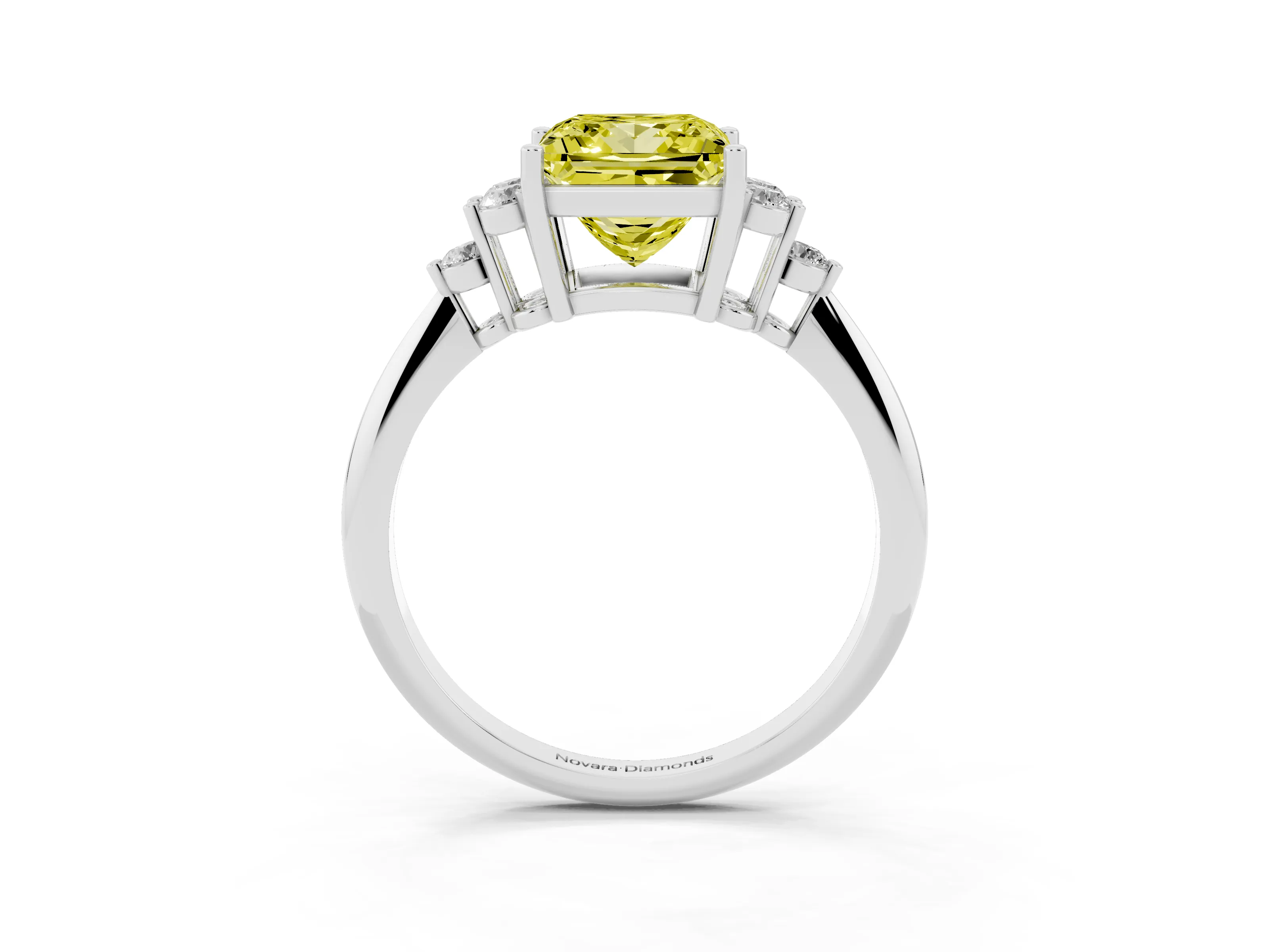 Fancy Yellow Princess Cut Diamond Cluster Ring Set in Platinum with Plain Band and Prong Setting