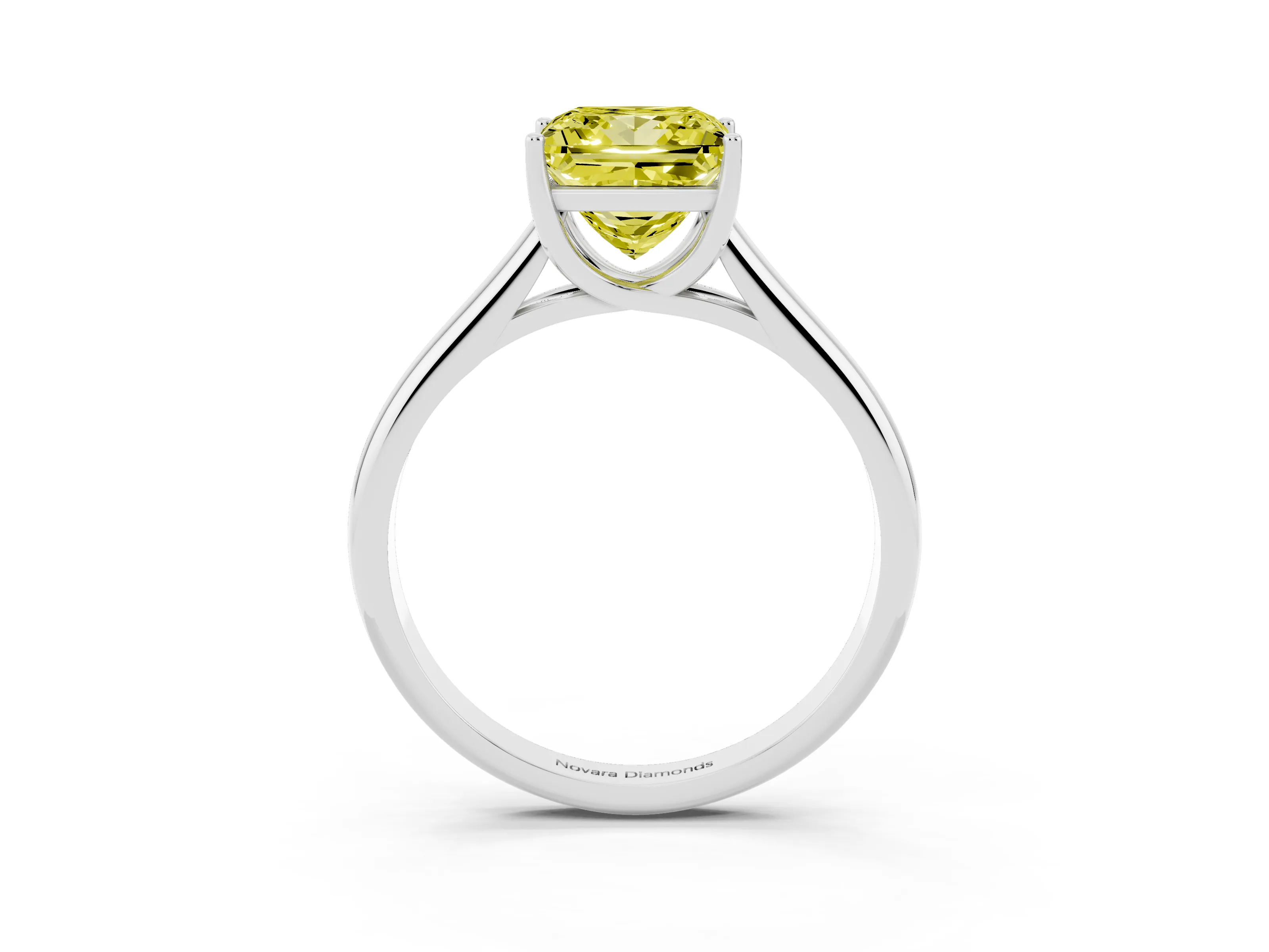 Fancy Yellow Princess Cut Diamond Solitaire Engagement Ring Set in Silver with Subtly Tapered Band and Prong Setting