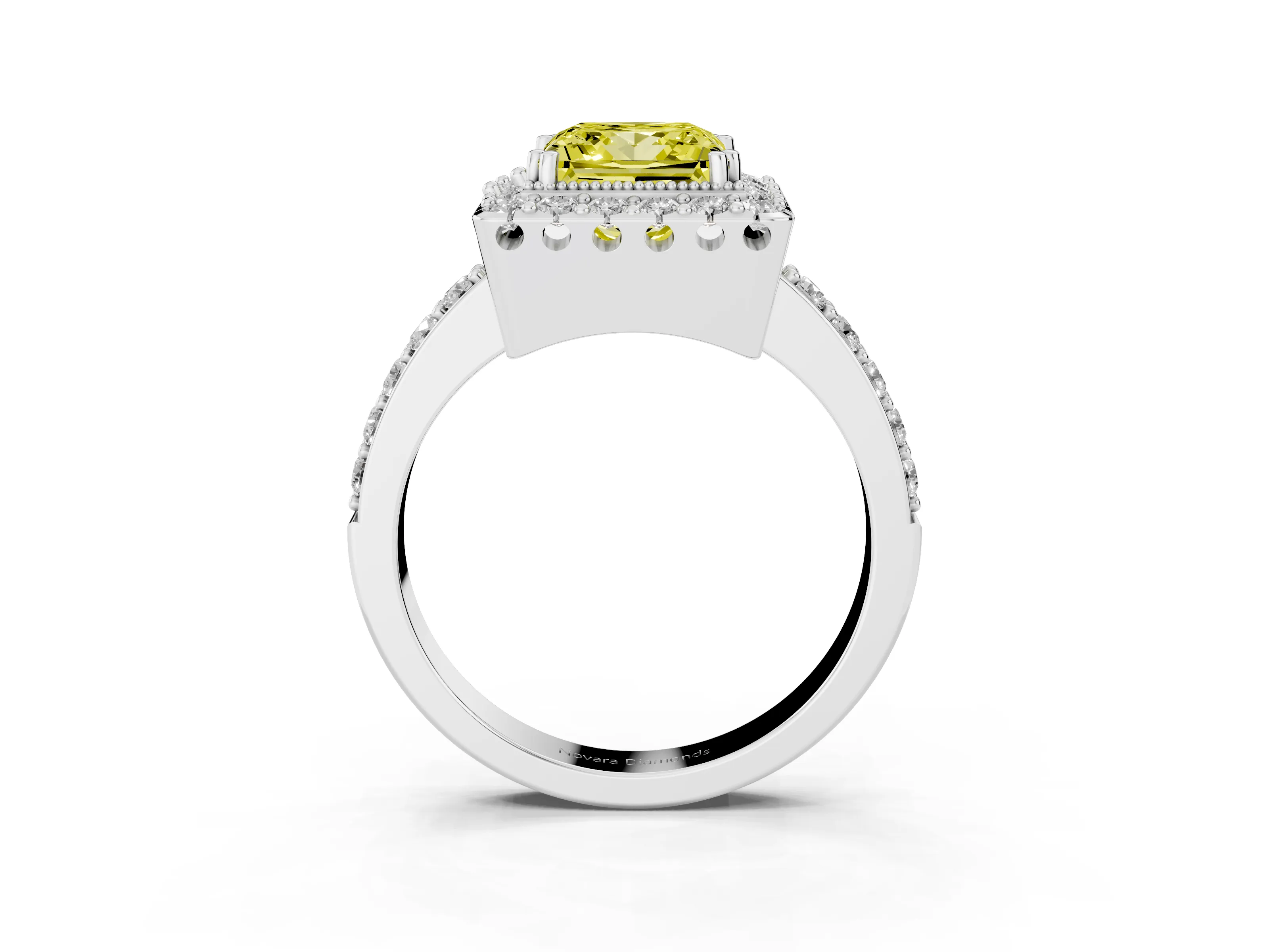 Fancy Yellow Princess Cut Diamond Halo Ring Set in Silver with Pavé Shank and Prong Setting