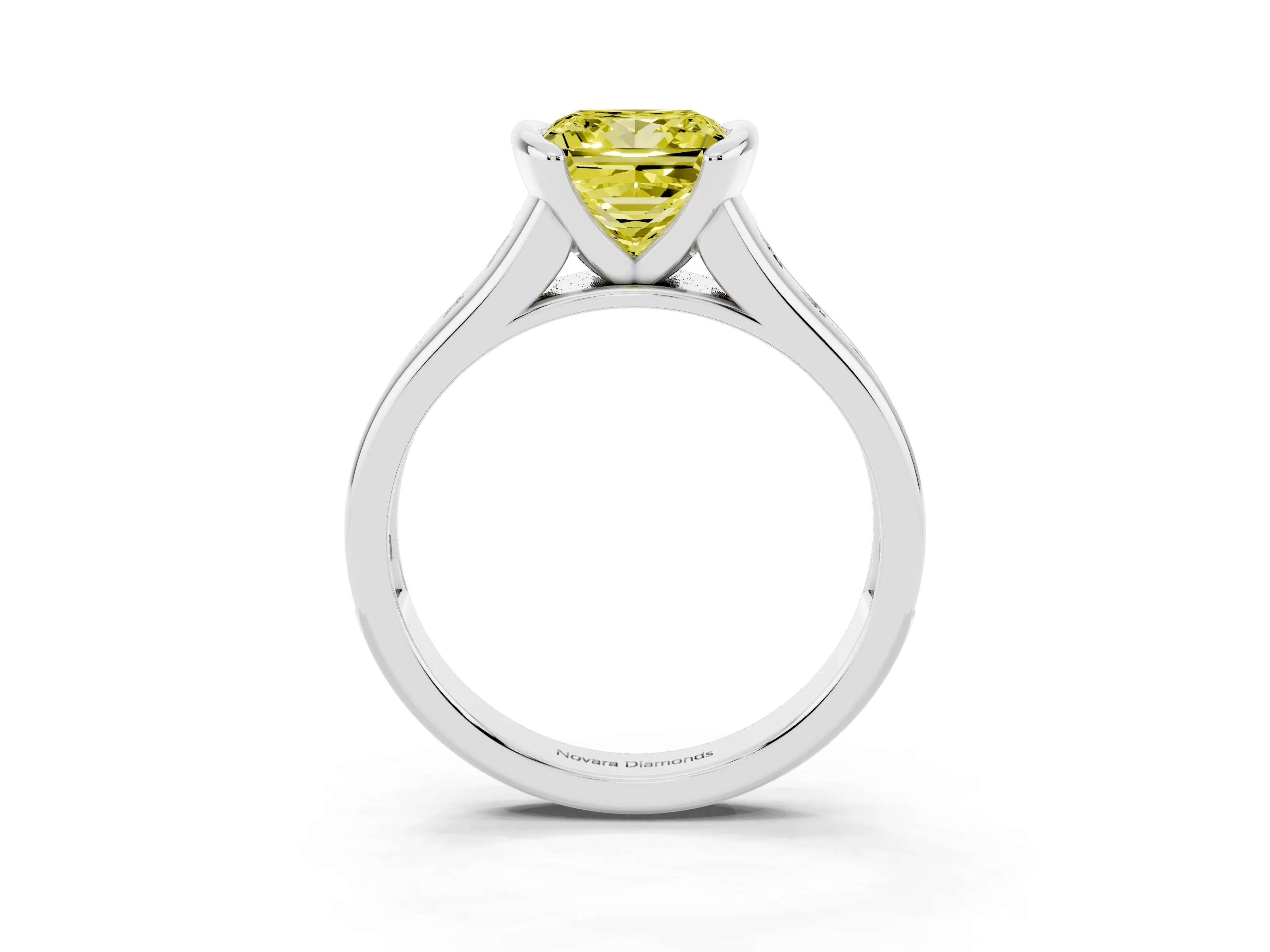 Fancy Yellow Princess Cut Diamond Bezel-Set Solitaire Ring Set in Silver with Channel-Set Band