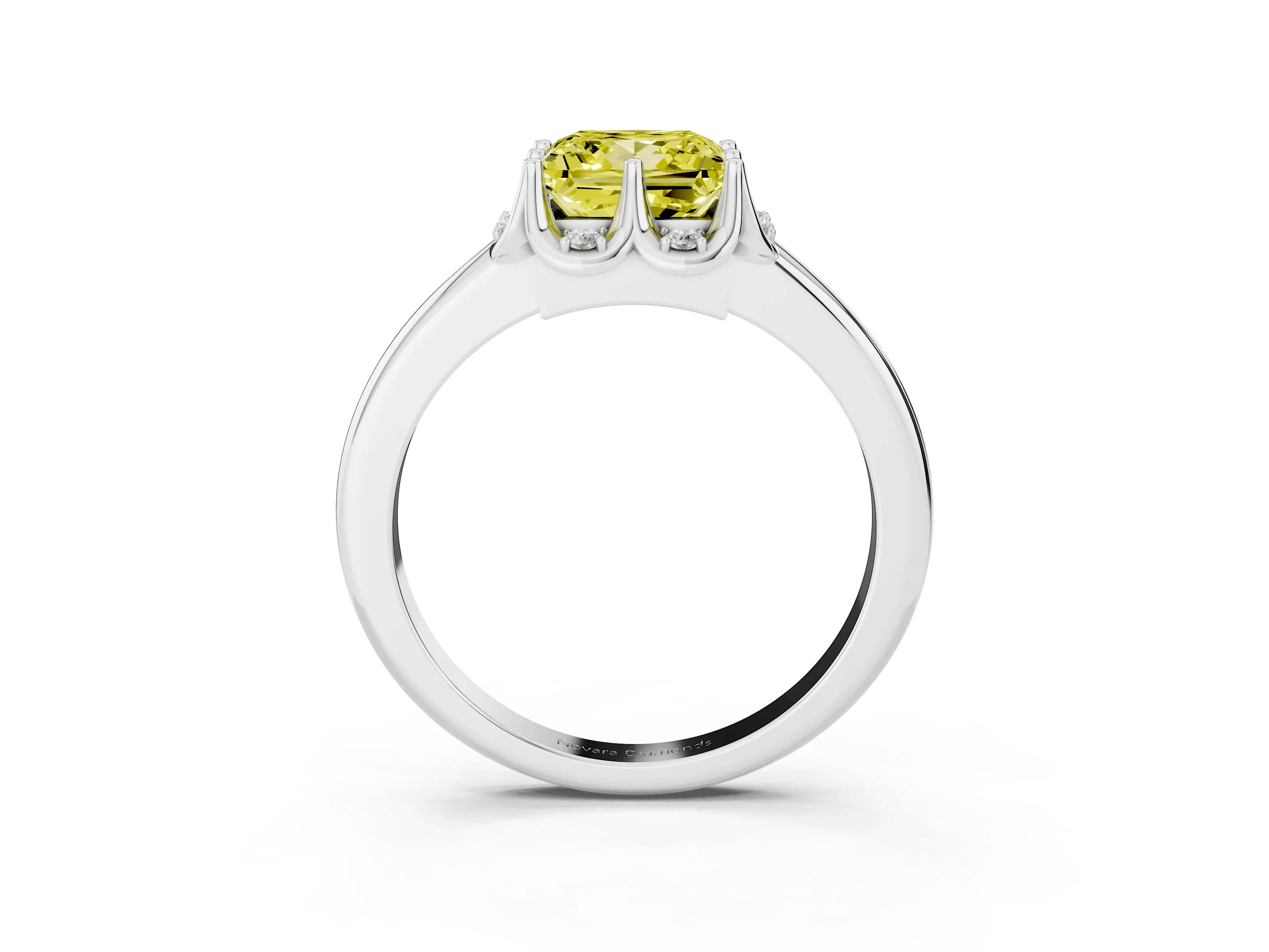 Fancy Yellow Princess Cut Diamond Round Cluster Halo Ring Set in Platinum with Solitaire Band and Prong Setting