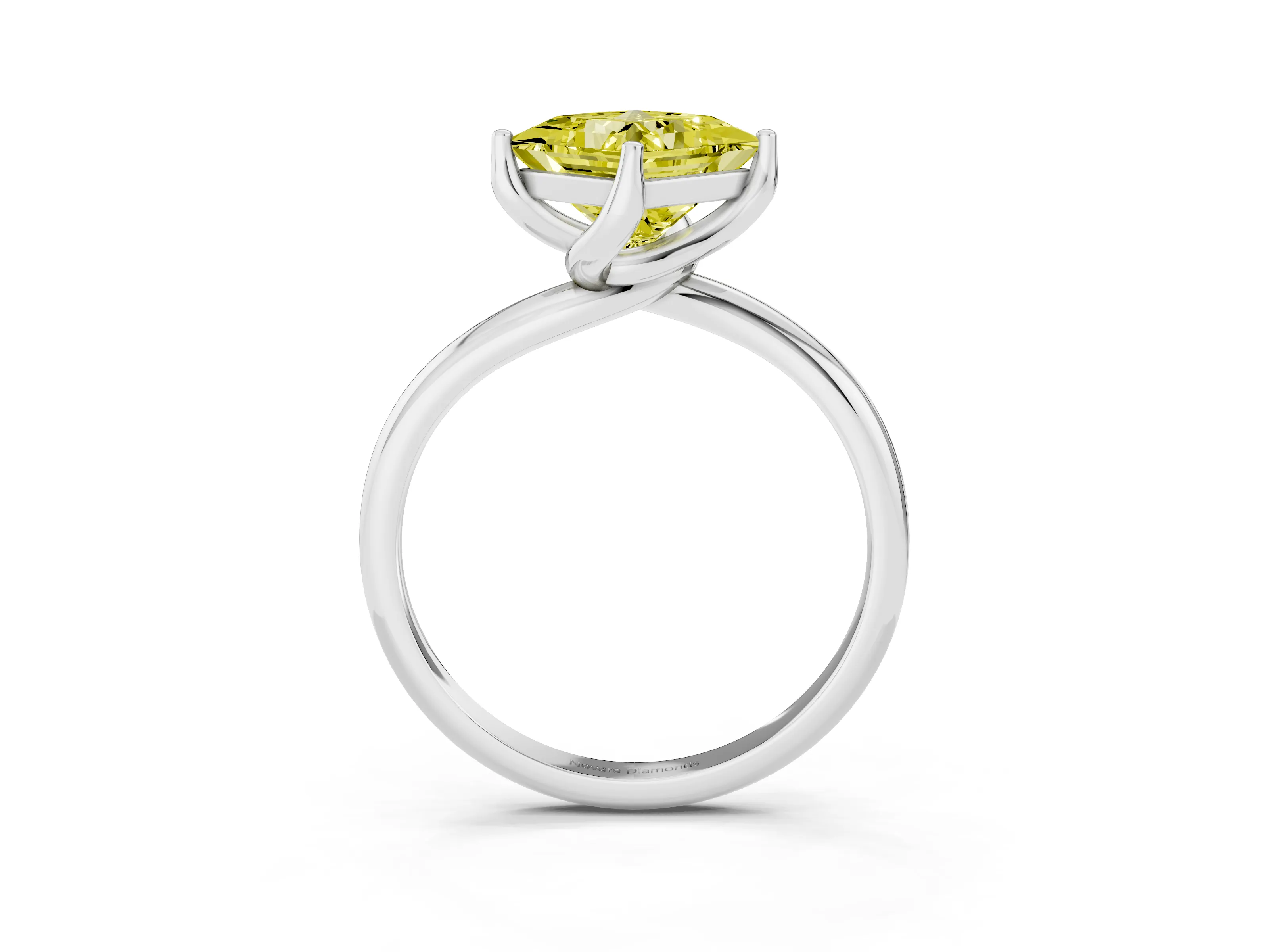 Fancy Yellow Princess Cut Diamond Solitaire Engagement Ring Set in Platinum with Classic Plain Band