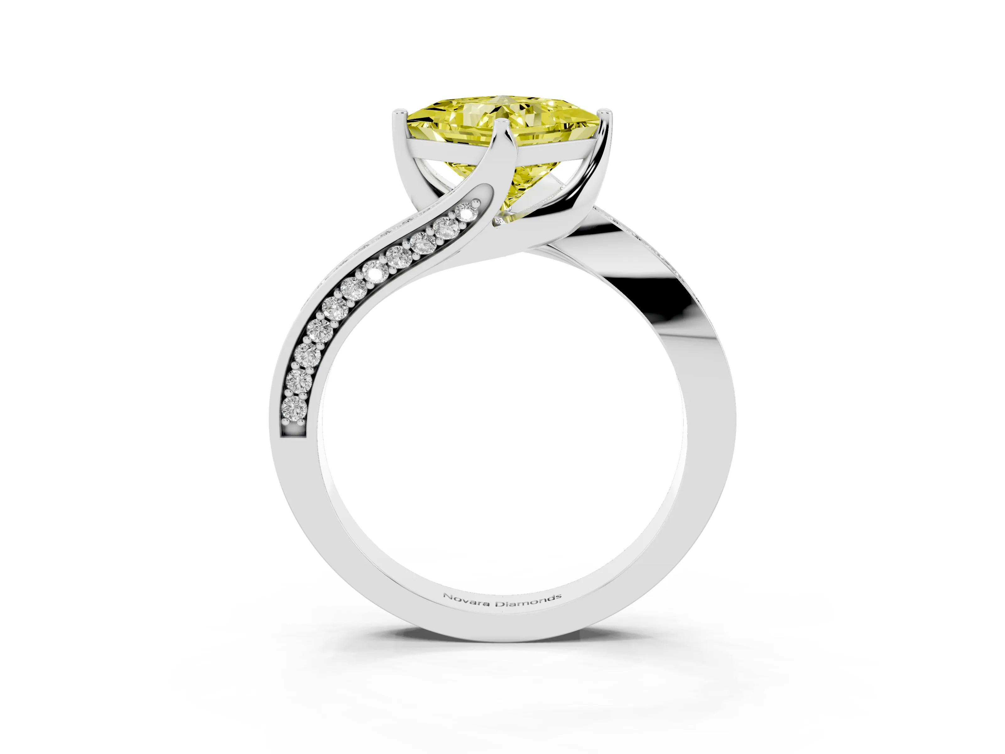 Fancy Yellow Princess Cut Diamond Solitaire Ring Set in Platinum with Intertwined Pavé Twist Band