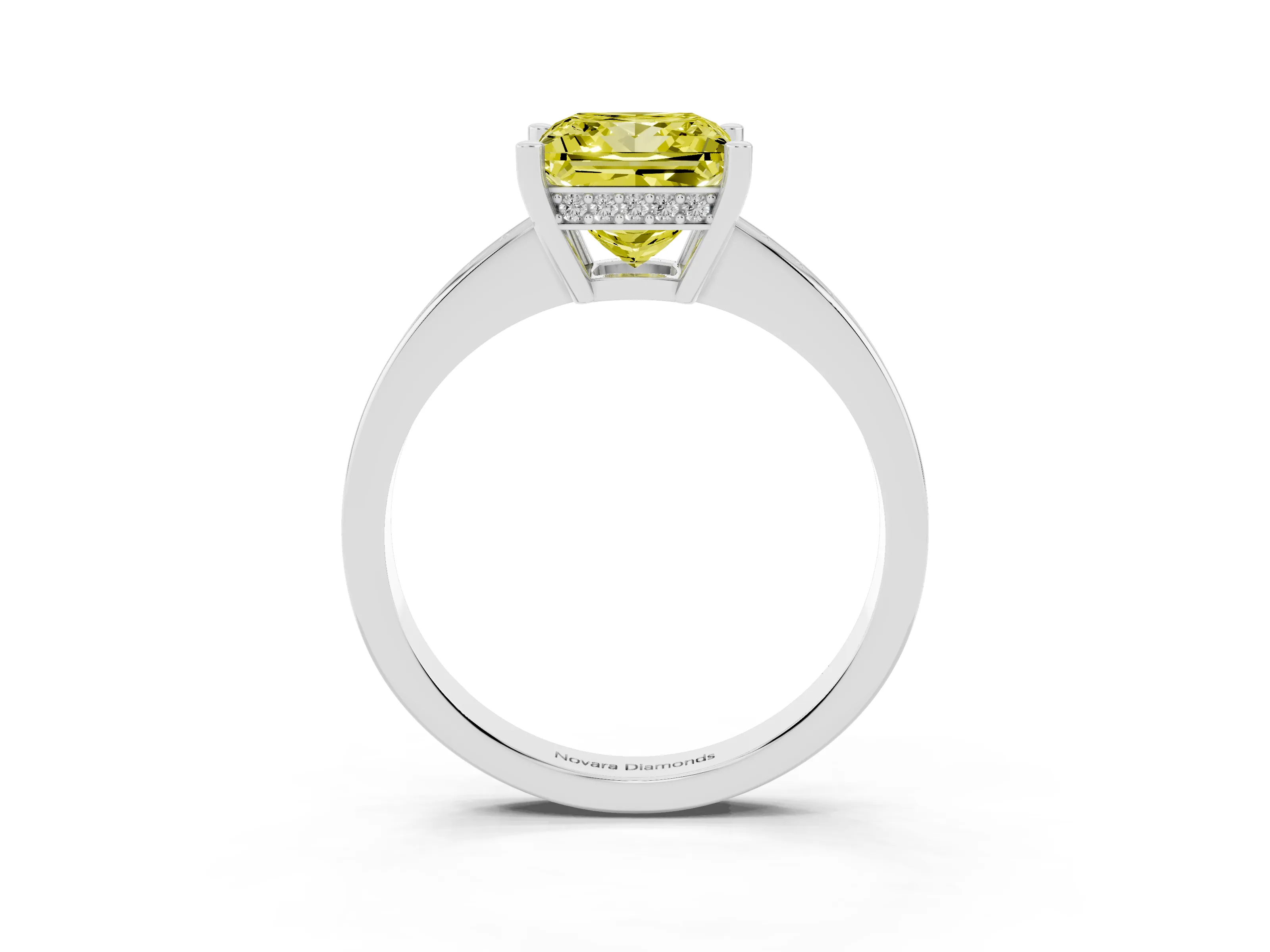 Fancy Yellow Princess Cut Diamond Pavé Band Prong Set Solitaire Ring Set in Platinum