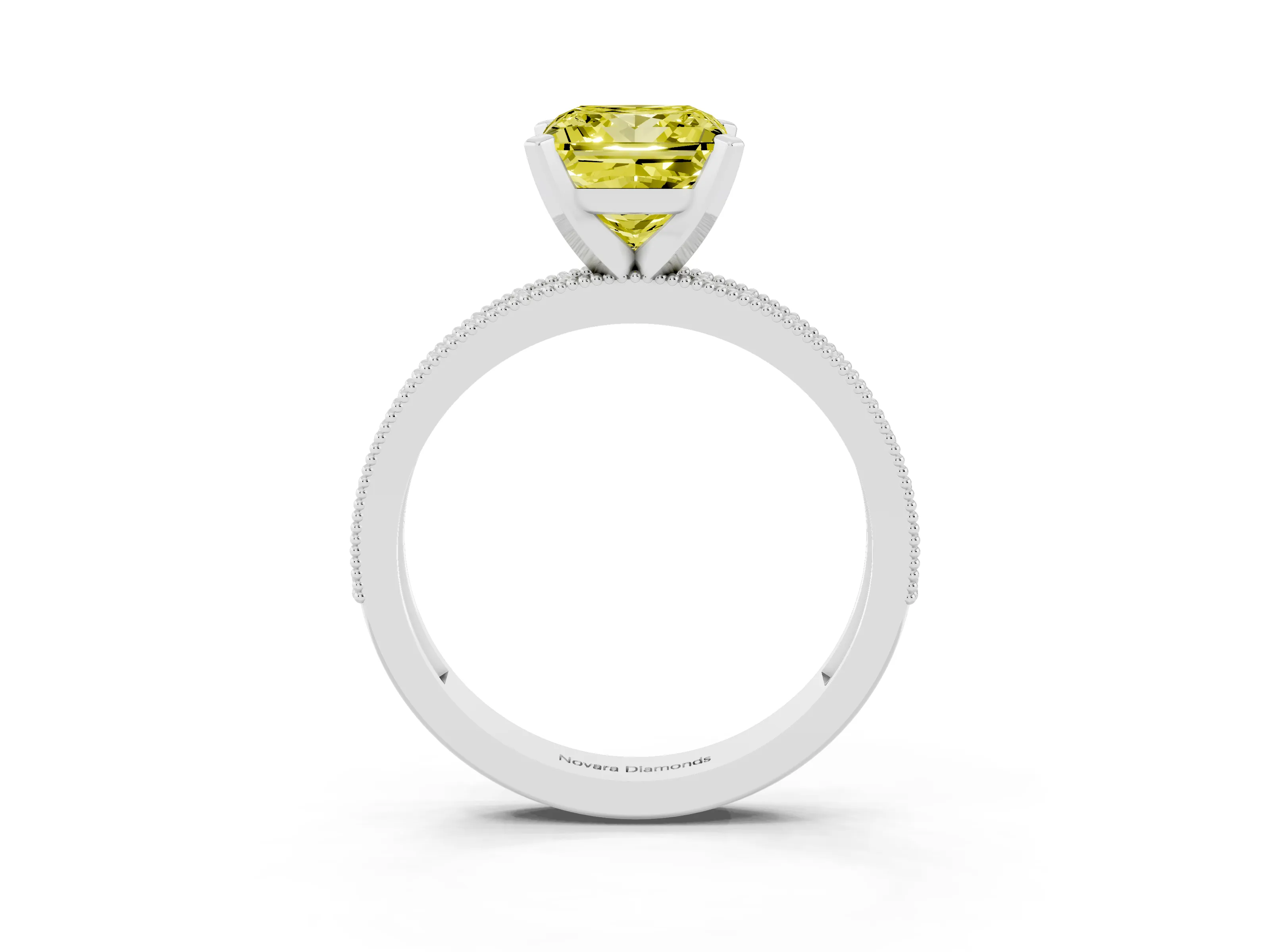 Fancy Yellow Princess Cut Diamond Milgrain Pavé Engagement Ring Set in Silver with Prong Setting