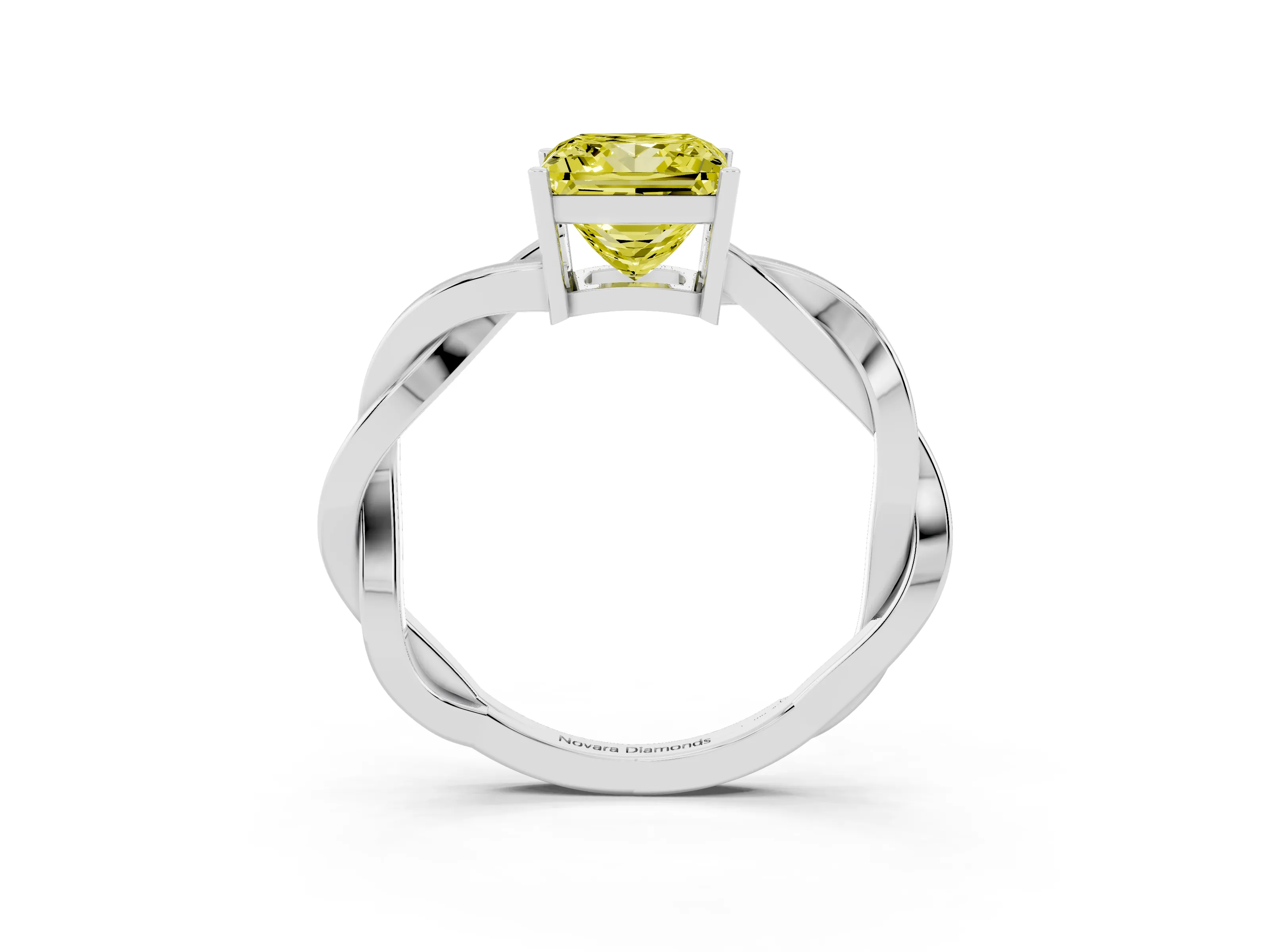 Fancy Yellow Princess Cut Diamond Solitaire Twisted Pavé Ring Set in Silver with Prong Setting