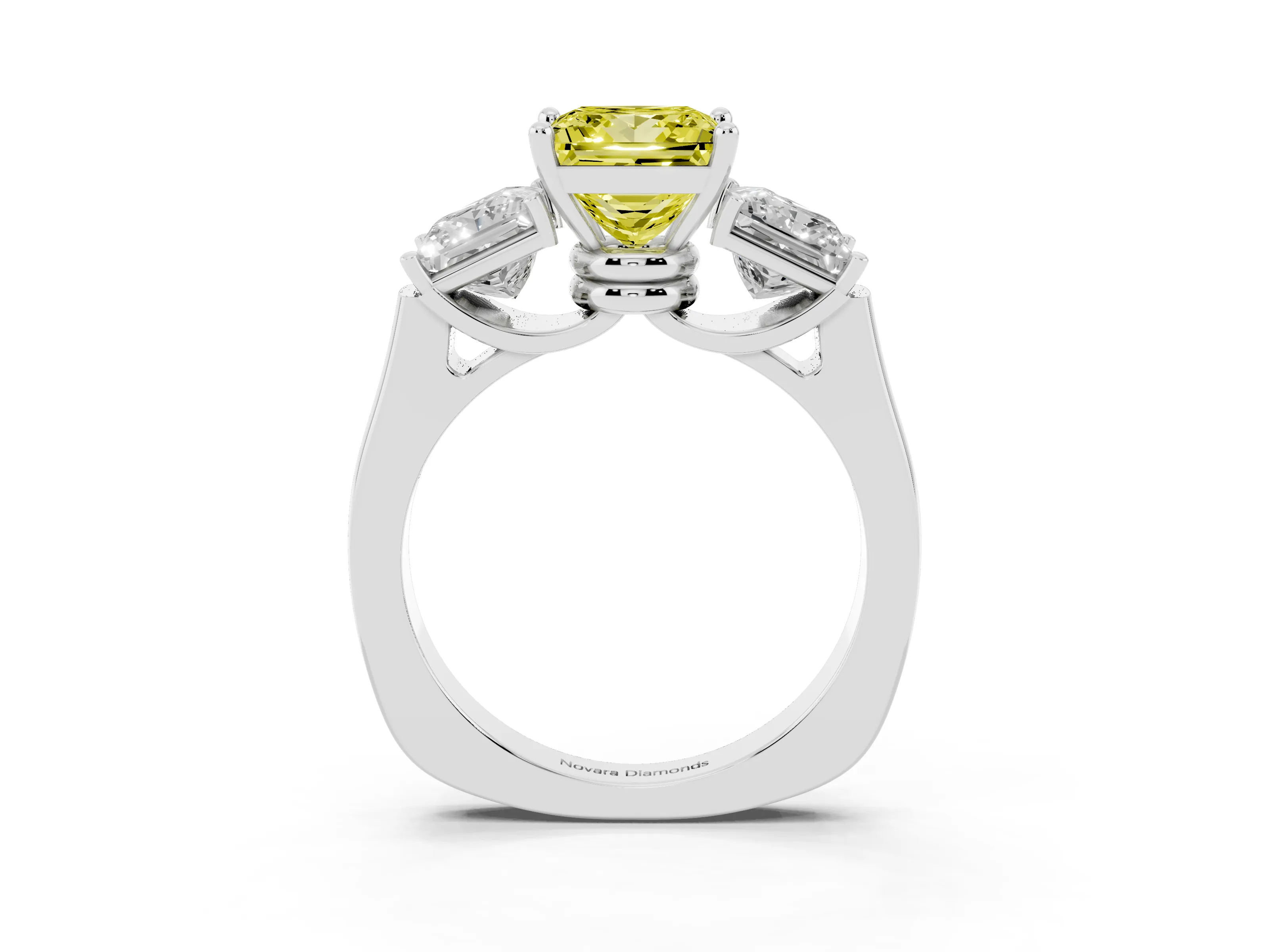 Fancy Yellow Princess Cut Diamond Three-Stone Trellis Ring Set in Silver with Comfort Fit Band